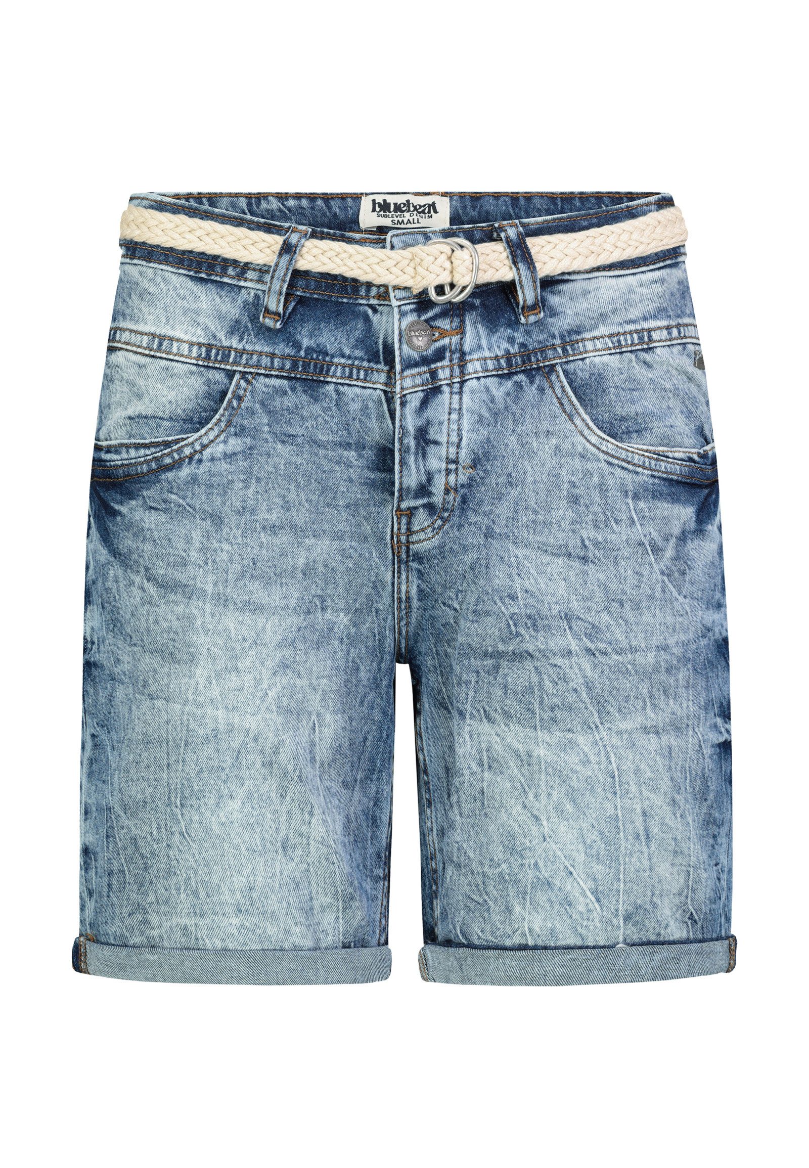 SUBLEVEL Jeansbermudas Damen Denim Bermuda mit Gürtel Sommerhose, Denim Bermuda, Shorts mit Gürtel