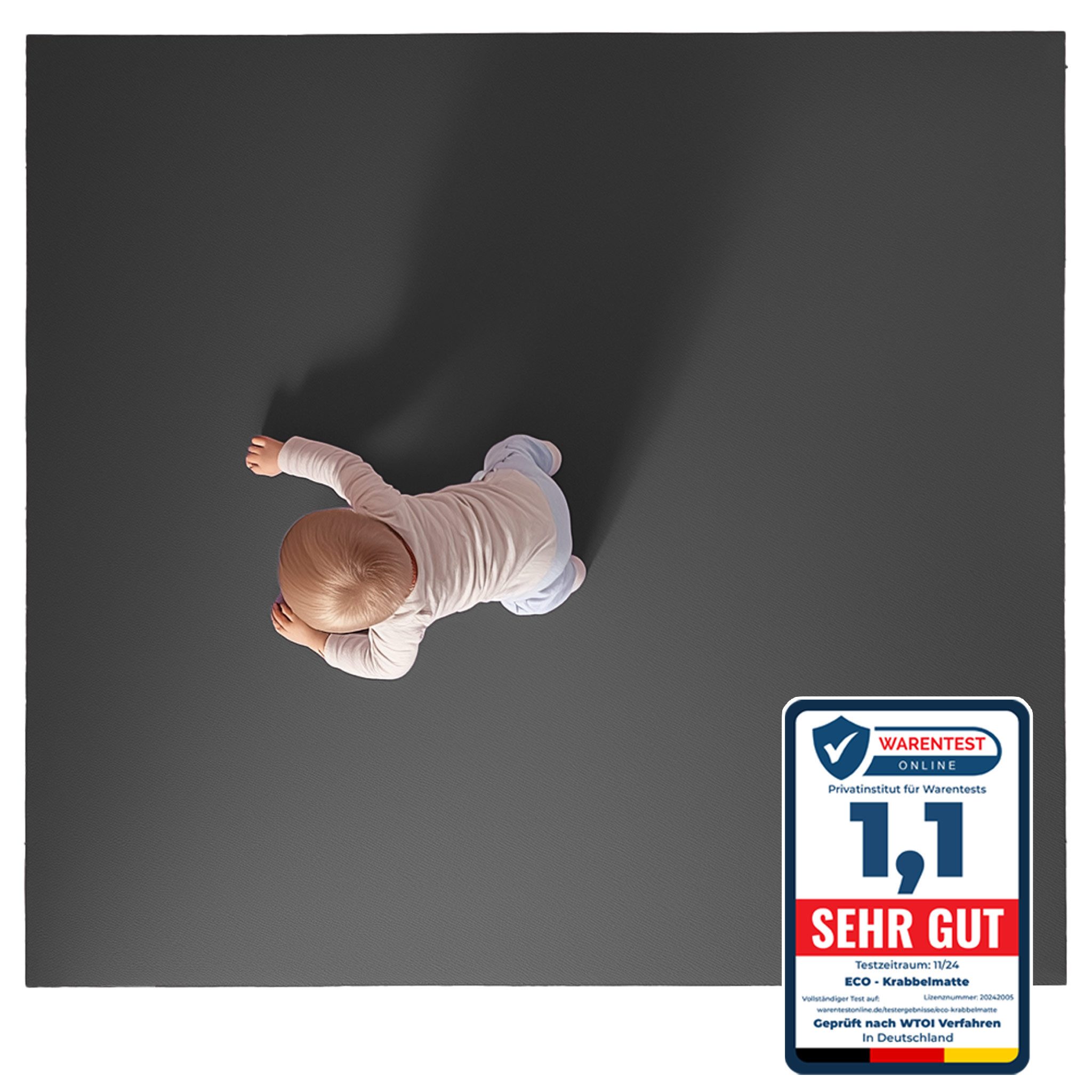 Eco Krabbelmatte Spielmatte (60x100cm, Grau), Öko-Tex 100 zertifiziert, komplett in Deutschland hergestellt