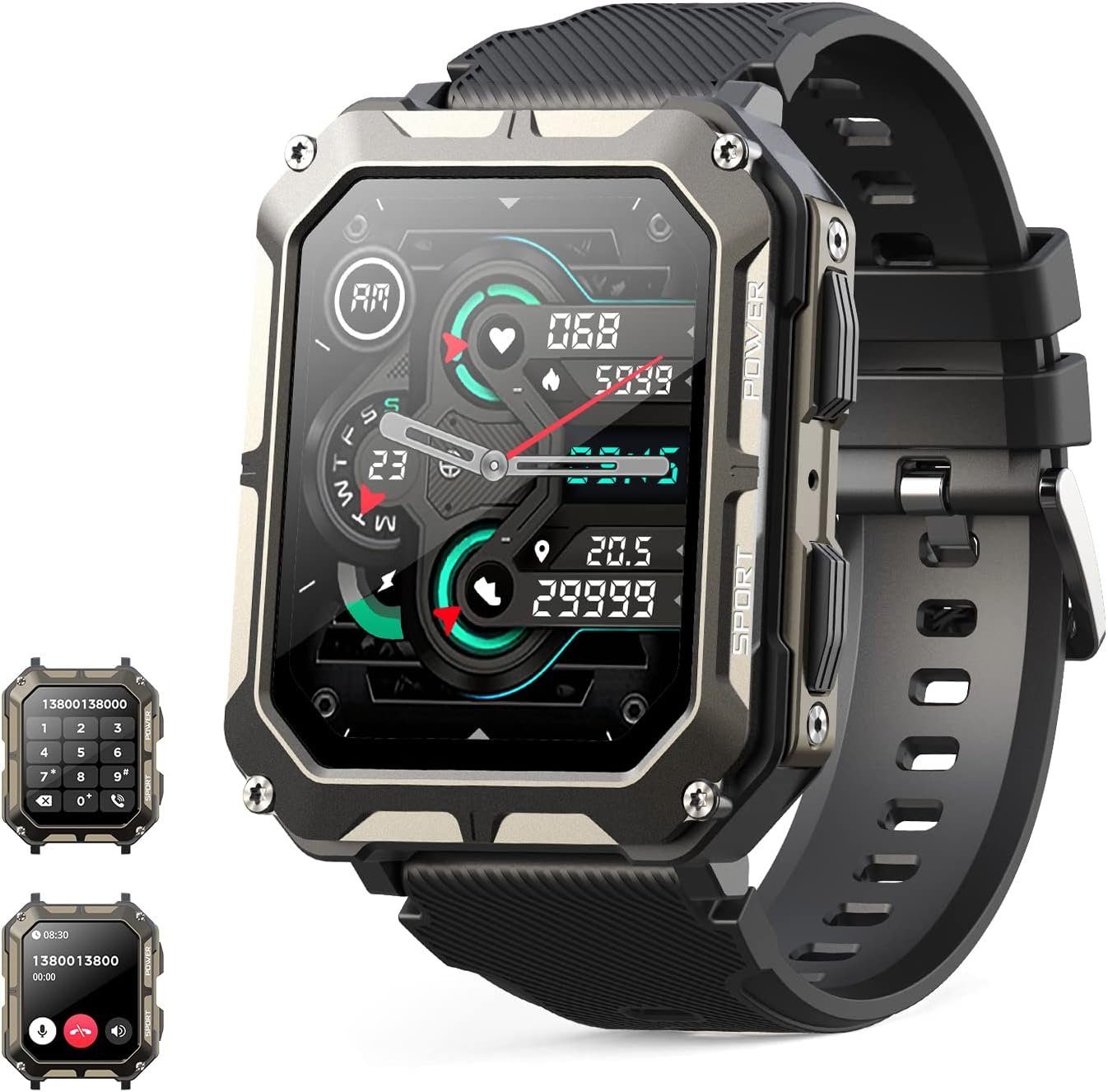 autolock Robuste Smartwatch,Fitness Armbanduhr,Militär mit Telefonfunktion  Smartwatch, 1,83 Zoll,IP68 wasserdicht,mit Schlafmonitor/blutdruckmessung