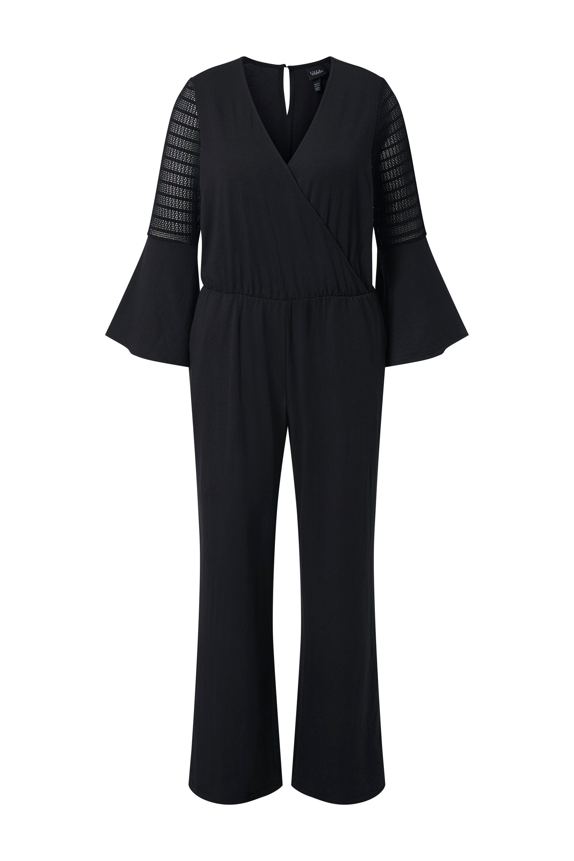 Ulla Popken Funktionshose Jumpsuit Wickeloptik V-Ausschnitt Langarm günstig online kaufen