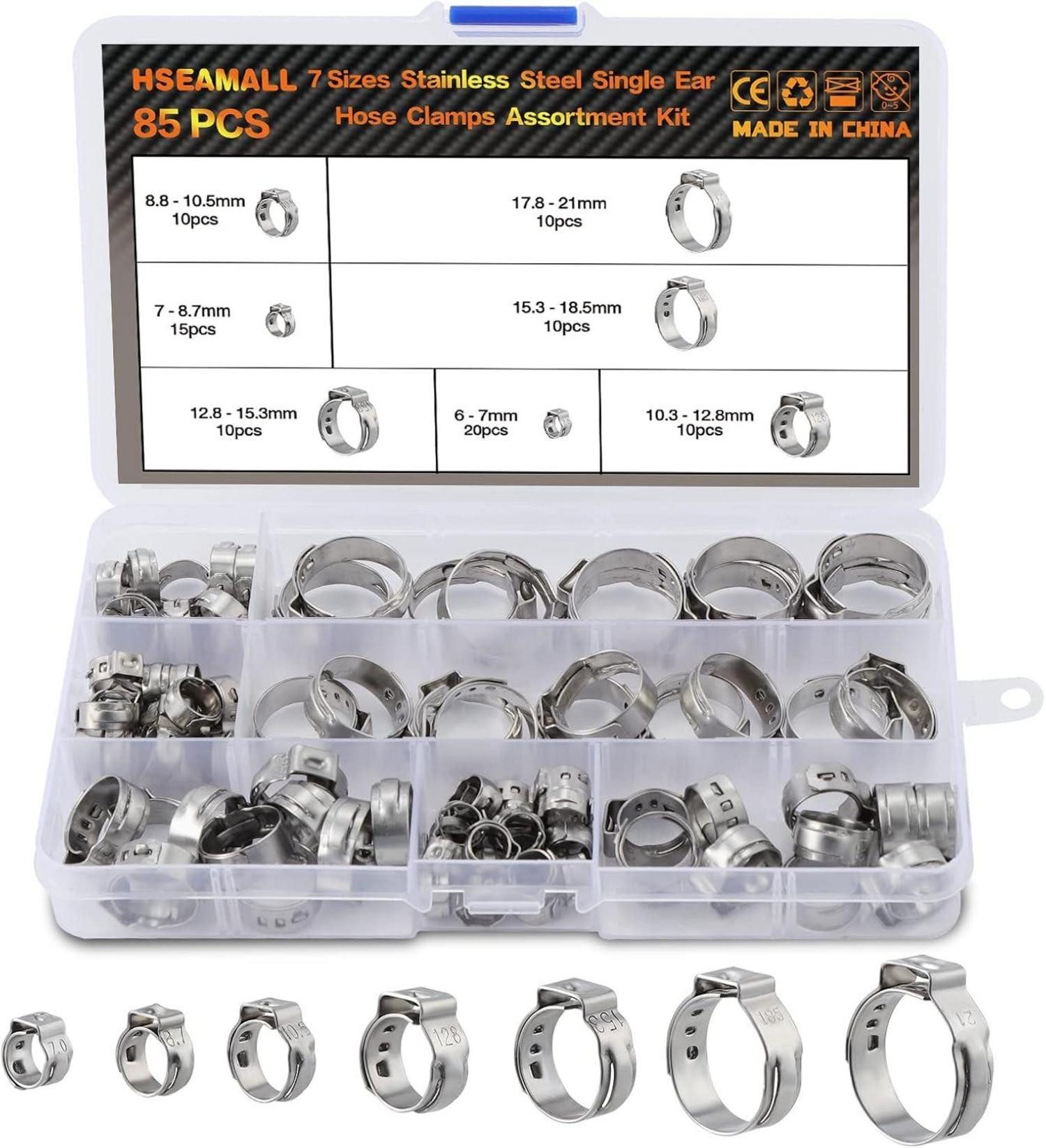 Multitool 85-teiliges Edelstahl-Einzelohr Schlauchschellen Sortiment 7-21mm