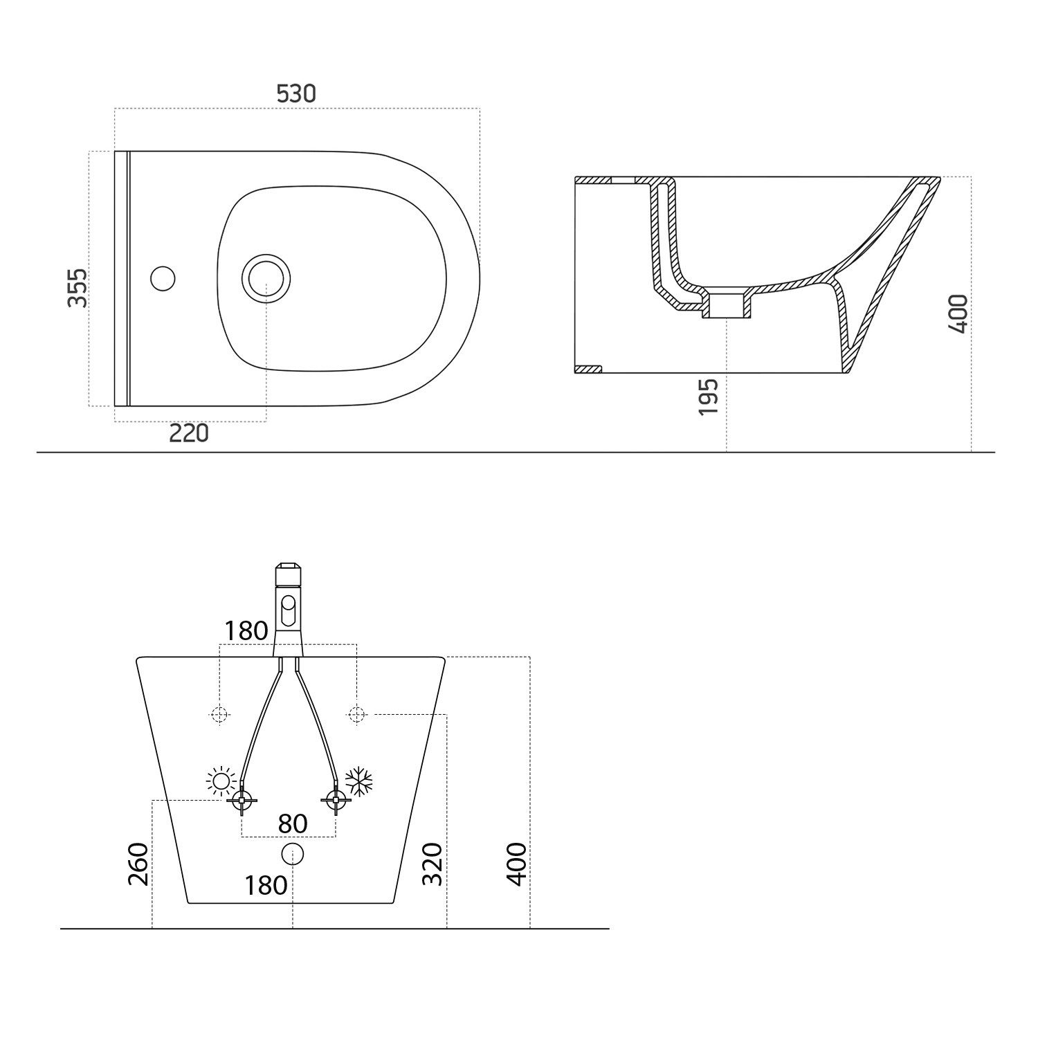 Sapho Bidet AVVA Hänge-Bidet 35,5x53cm, Schwarz matt, Klassisch