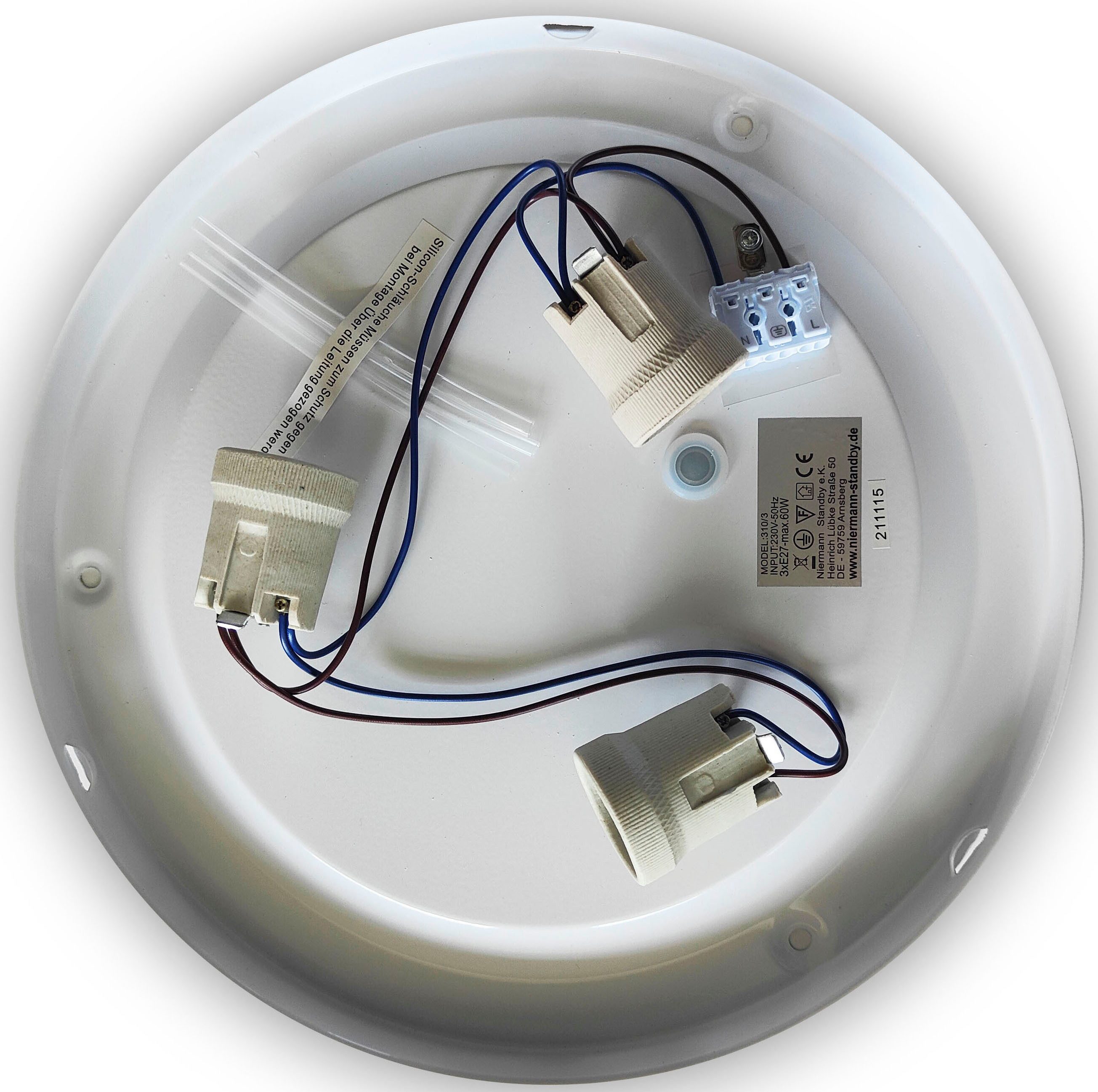 niermann Deckenleuchte Opal matt, Dekorring Nickel matt, HF Sensor