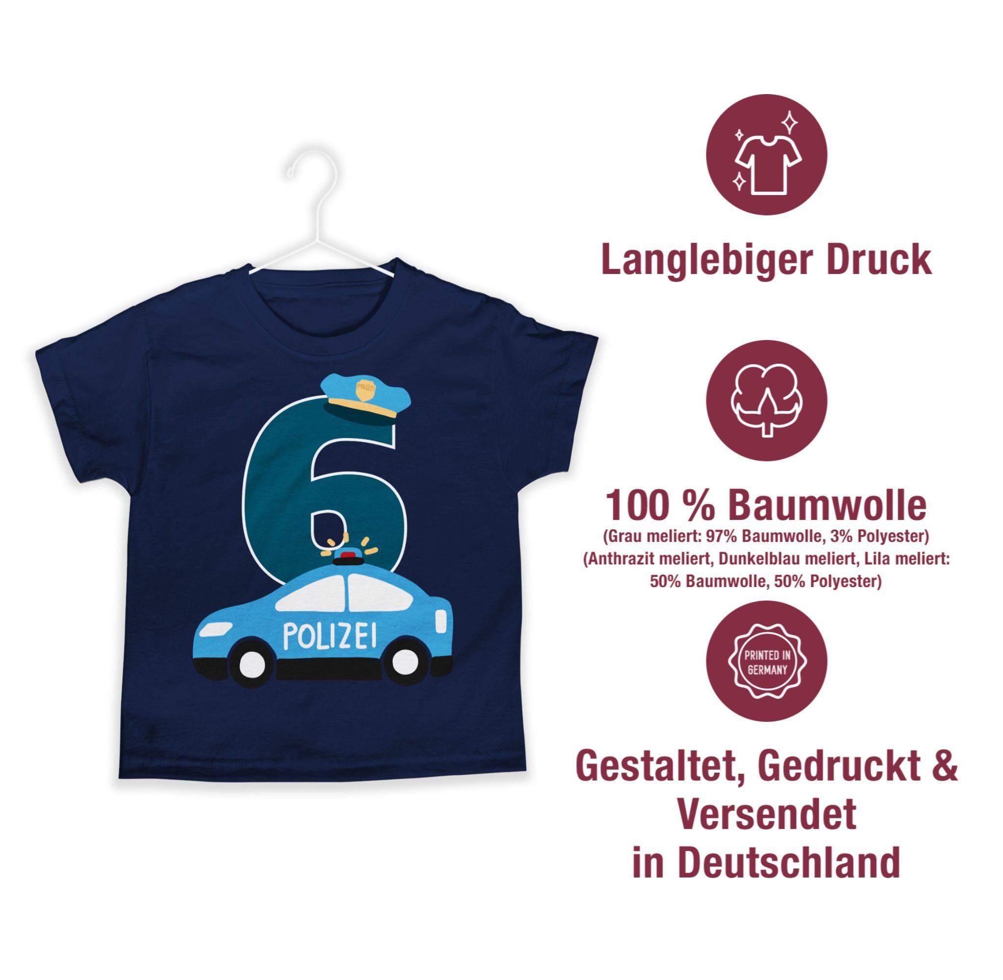 1 6. T-Shirt Geburtstag Dunkelblau Shirtracer Polizei Sechster
