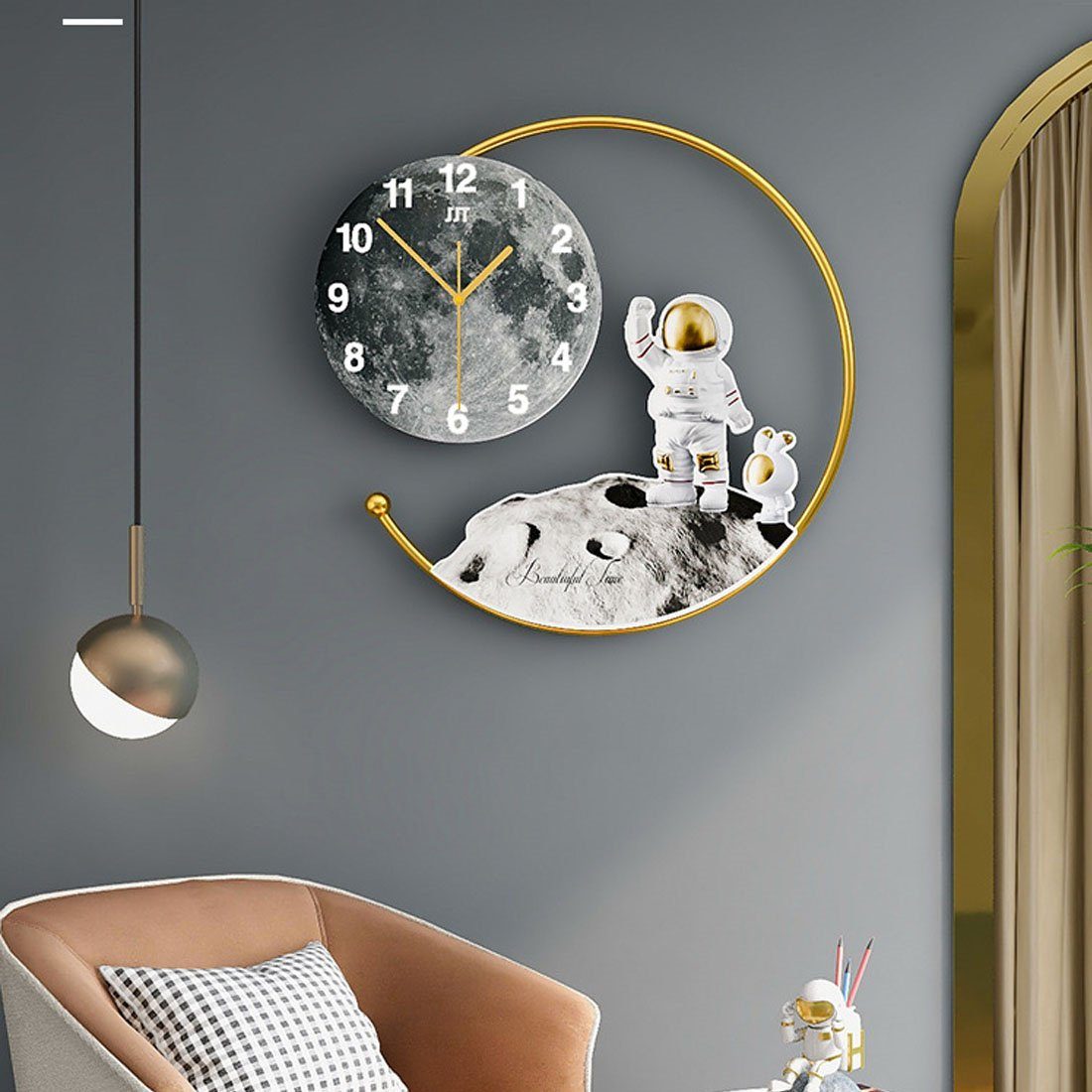 DÖRÖY Wanduhr 40cm moderne stille Uhr Astronaut Wanduhr,dekorative Wanduhr, kreative