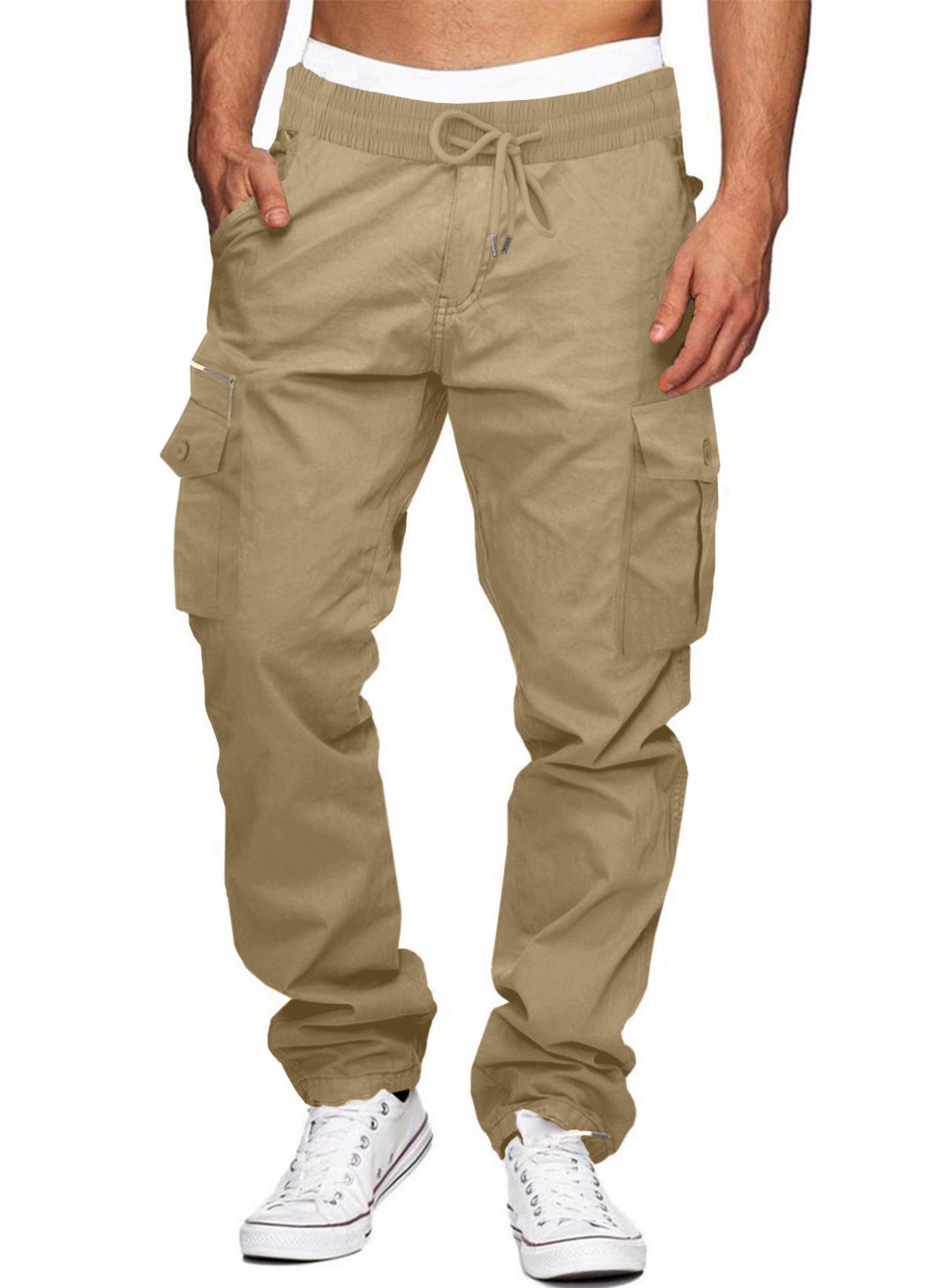 JMIERR Cargohose Herren Cargohose Baumwolle Outdoorhose Lange Baggy Freizeithose S-2XL (cargohose, Cargohose) Elastikbund mit Tunnelzug, mit elastischem Bund