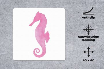 MuchoWow Gaming Mauspad Seepferdchen - Rosa - Aquarell (1-St), Mousepad mit Rutschfester Unterseite, Gaming, 40x40 cm, XXL, Großes
