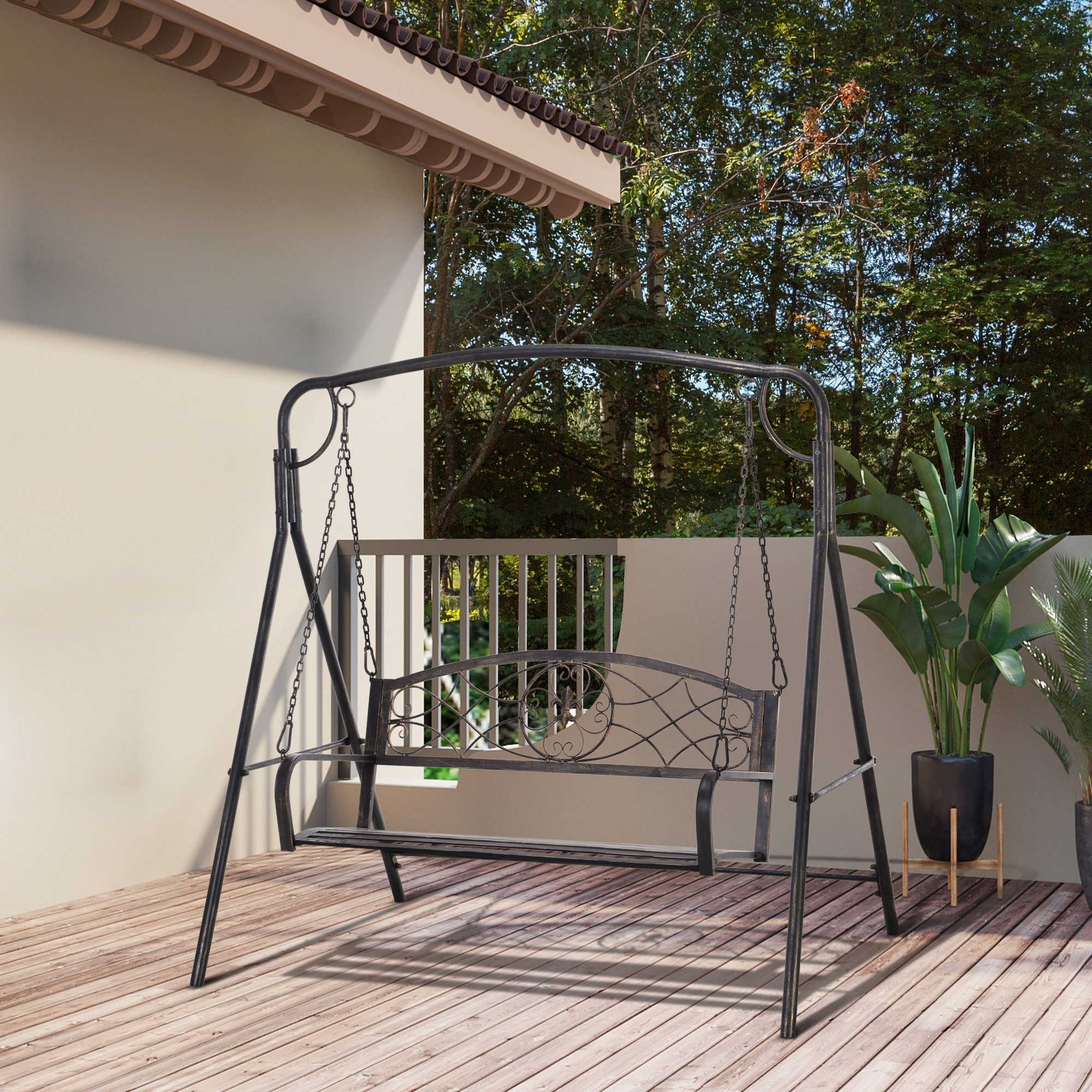 CHICFURN Hollywoodschaukel Gartenschaukel für 2 Personen aus Metall, 2-Sitzer, Packung, 1 tlg., Garten & Terrasse, Bronze, 167 x 123 x 175 cm