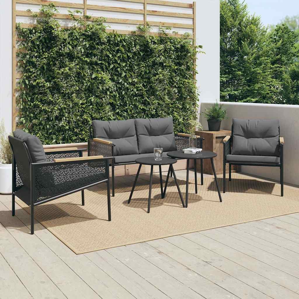 vidaXL Gartenlounge-Set 5-tlg. Balkonmöbel-Set mit Kissen Schwarz Stahl, (1-tlg)