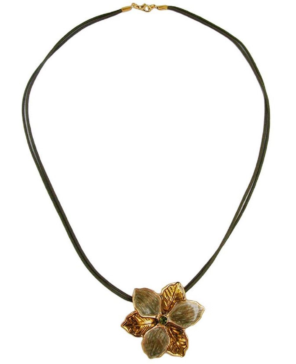 unbespielt Collier Kette Blume Metallanhänger oliv-gold günstig online kaufen