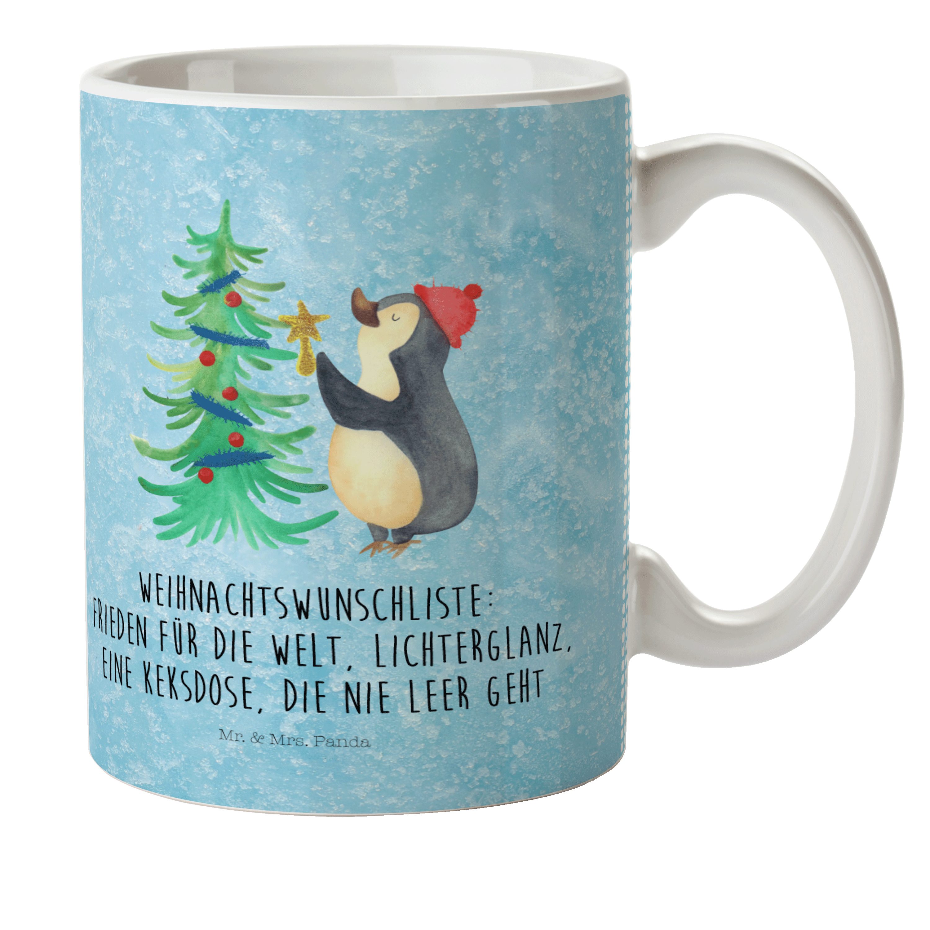 Mr. & Mrs. Panda Kinderbecher Pinguin Weihnachtsbaum - Eisblau - Geschenk, Weihnachten, Winter, Rei, Kunststoff