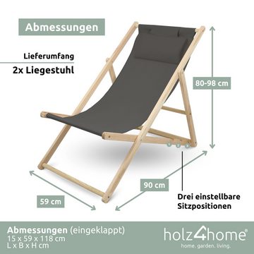 holz4home Gartenliege 2er Liegestuhl klappbar aus Kiefernholz I Sonnenliege Terrasse