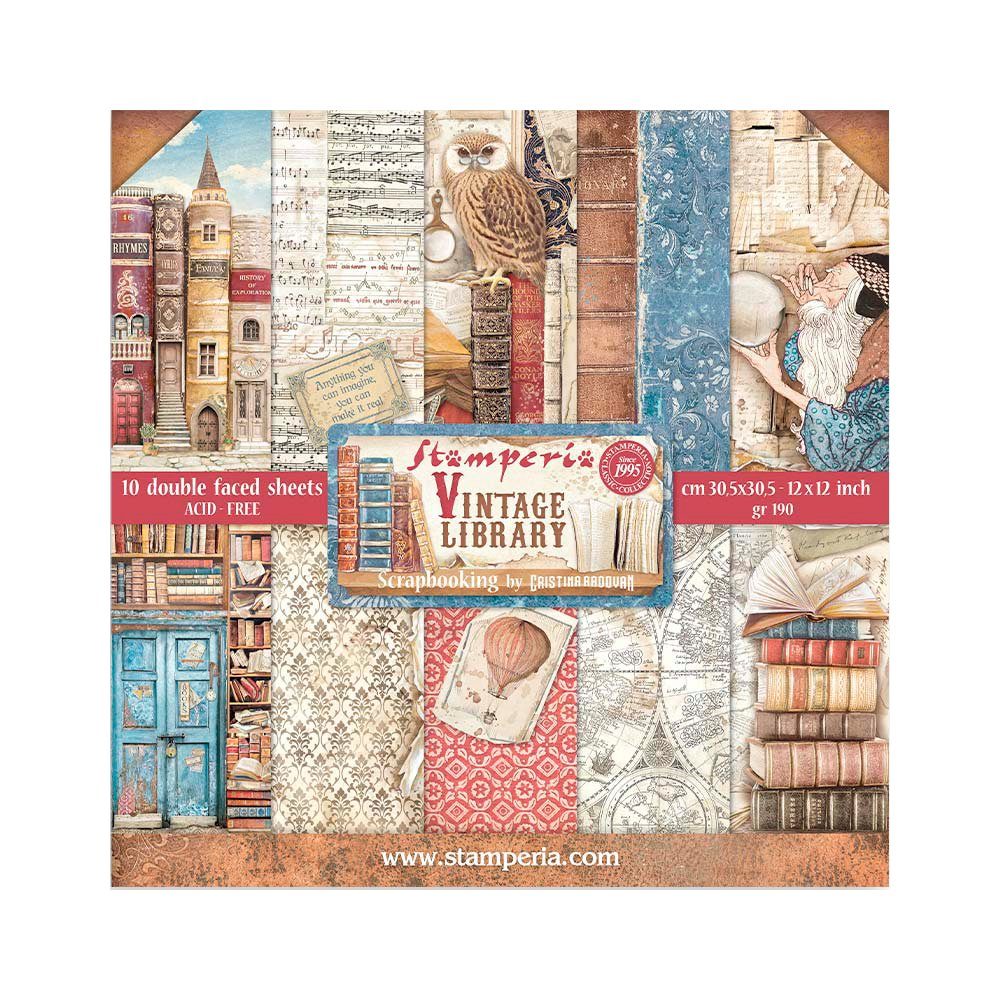 Stamperia Motivpapier Scrapbook-Block Vintage Library, 10 Bogen 30,5 cm x 30,5 cm