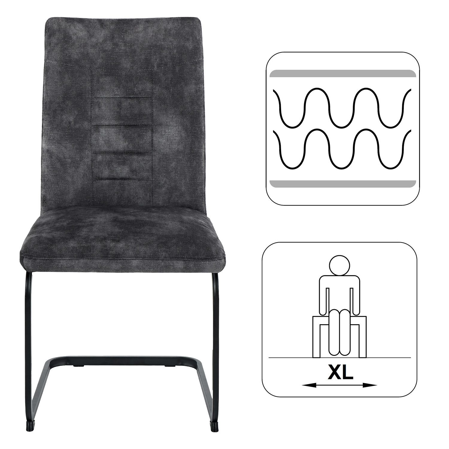 HELA Freischwinger 6er Set XL-Schwingstuhl Gela - Vintage Velvet Anthrazit