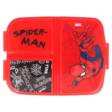 MARVEL Lunchbox Spiderman 4 teiliges Set - 3 Kammer Brotdose Trinkflasche Besteck, (4-tlg)