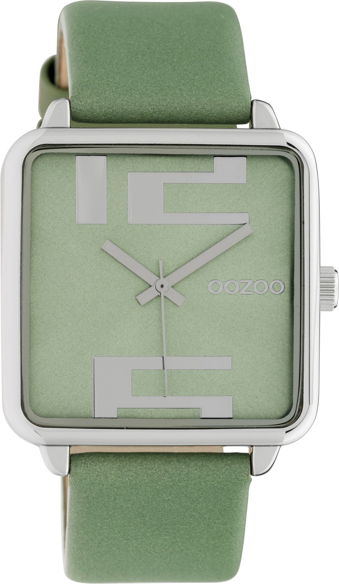 OOZOO Quarzuhr Damen Armbanduhr C10362 Grün Lederband 35x35 mm | Quarzuhren