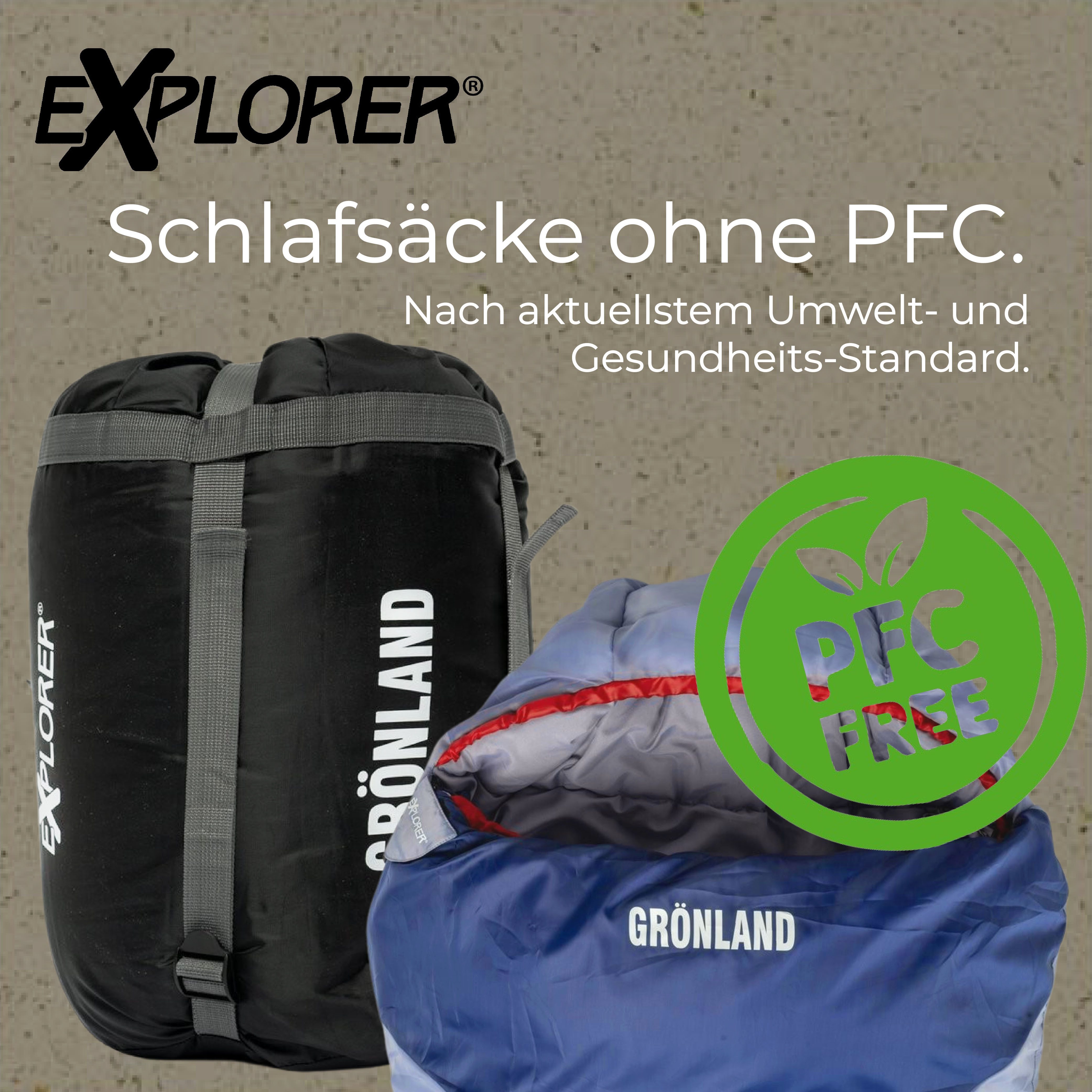 EXPLORER Mumienschlafsack Grönland Camping Schlafsack 230x82x55cm Outdoor warm (0°C bis -23°C Frühling/Sommer/Herbst/Winter Reise Festival), kombinierbar 1900g