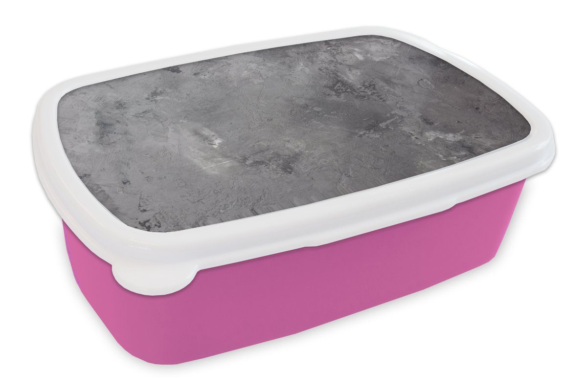 MuchoWow Lunchbox Beton - Grau - Retro, Kunststoff, (2-tlg), Brotbox für Erwachsene, Brotdose Kinder, Snackbox, Mädchen, Kunststoff rosa