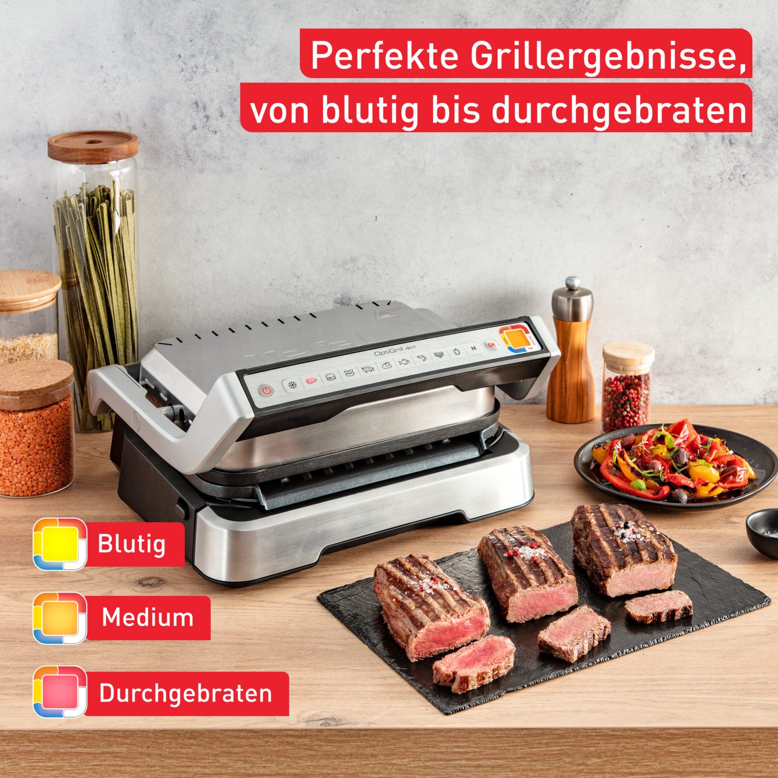 Tefal Kontaktgrill GC774HP OptiGrill 4in1, 2100 W, inkl. Backschale, aufklappbar. Gratis: Hamburger Presse