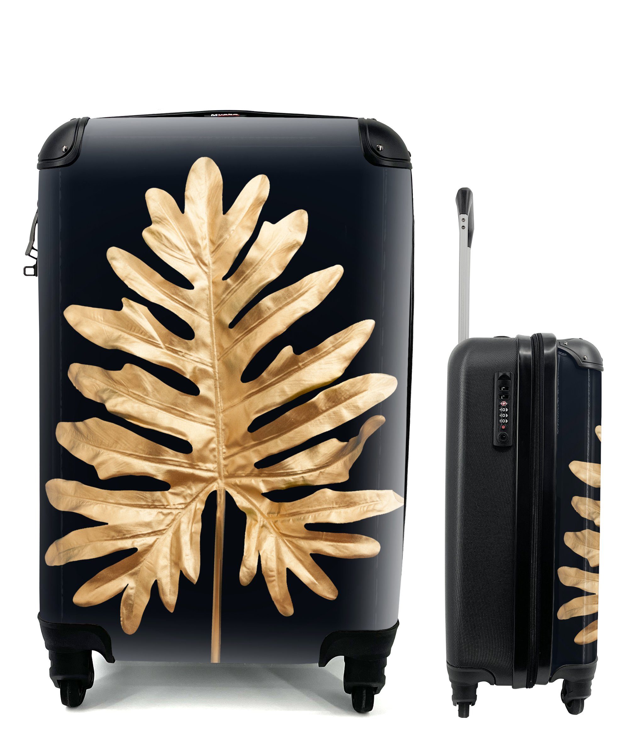 Rollen, - Schwarz Natur Handgepäckkoffer Reisetasche 4 - rollen, mit Blätter Gold Ferien, Herbst Handgepäck Luxus, - - für MuchoWow Reisekoffer - Trolley,