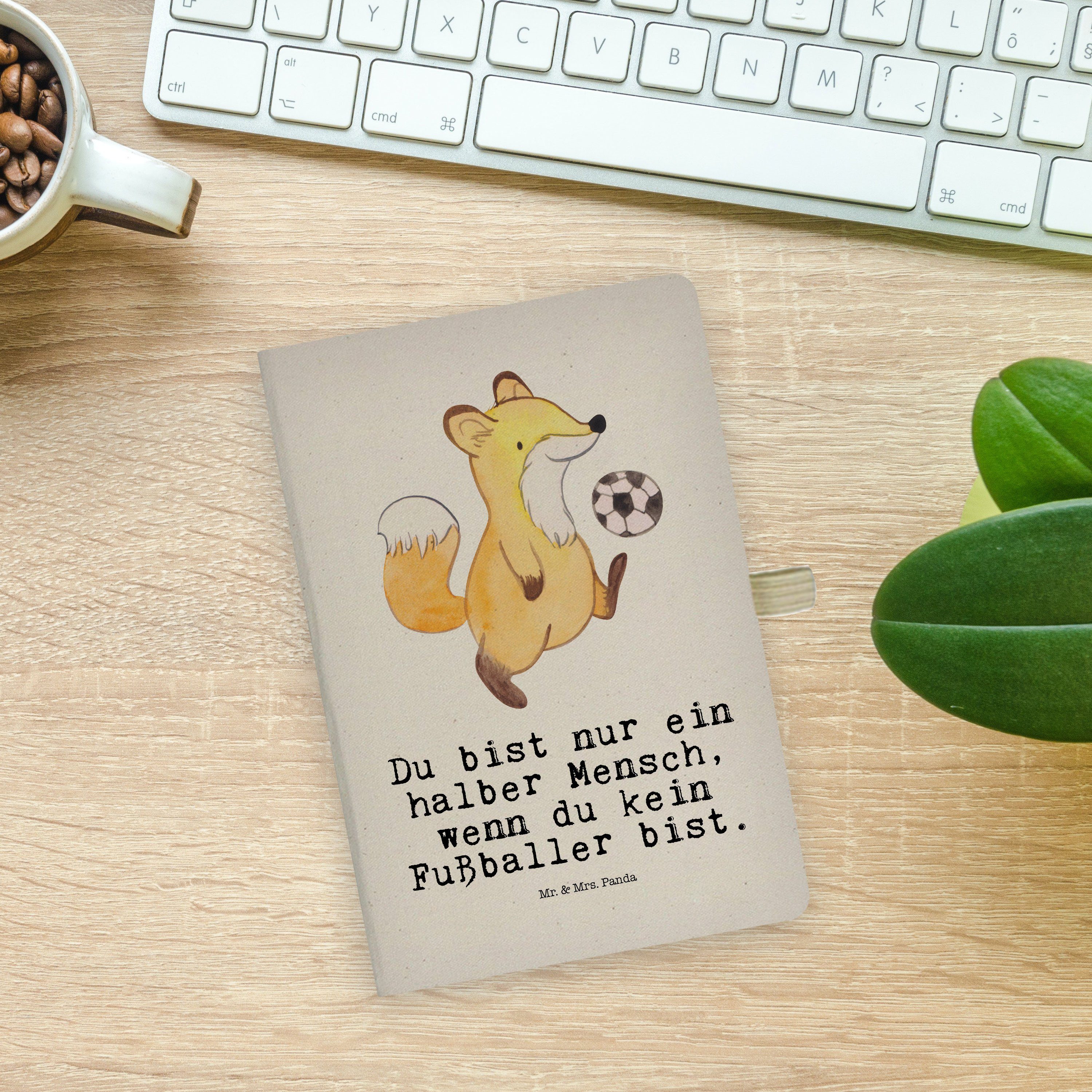 Abschied, Geschenk, Fußballer Herz Schrei Mr. Panda Kladde, - Mrs. Mr. & - Transparent & Notizbuch mit Mrs. Panda