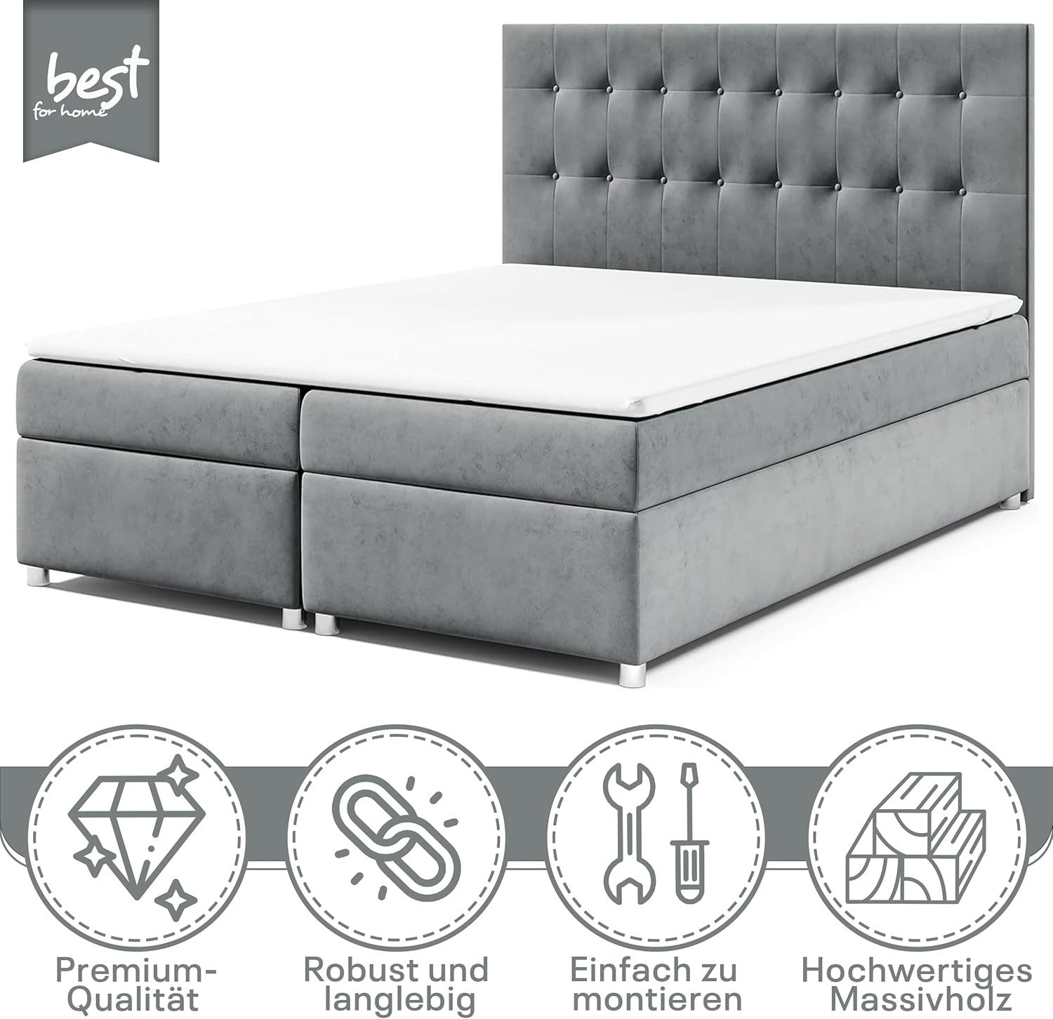 Best for Home Boxspringbett Trinity K-6 mit Stauraum & 7-Zonen Komfort – modern (Schlafzimmer-Set / Boxspringbett, 1-St., 140x200 160x200 180x200 200x200 cm), Handwerksqualität, TOP Preis-Leistungs-Verhältnis