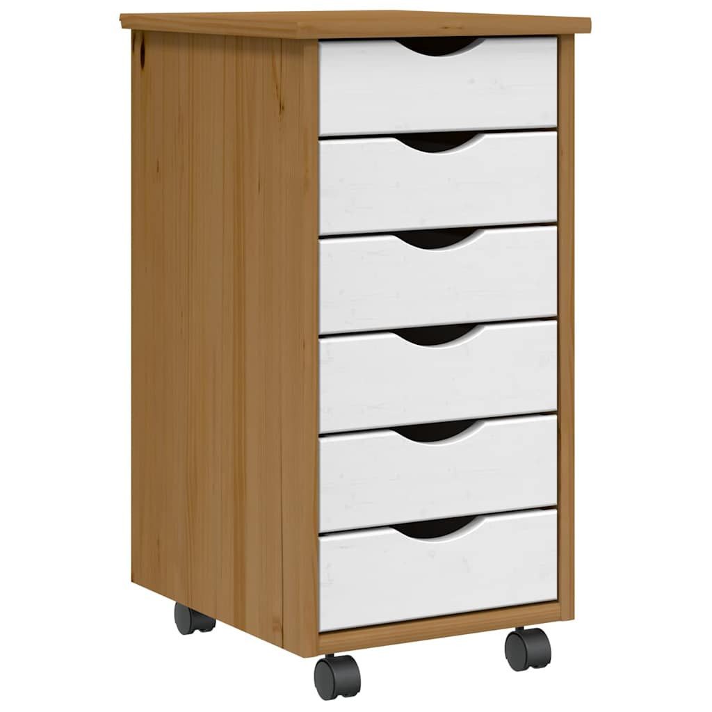 vidaXL Aktenschrank Rollschrank mit Schubladen MOSS Honigbraun Massivholz Kiefer