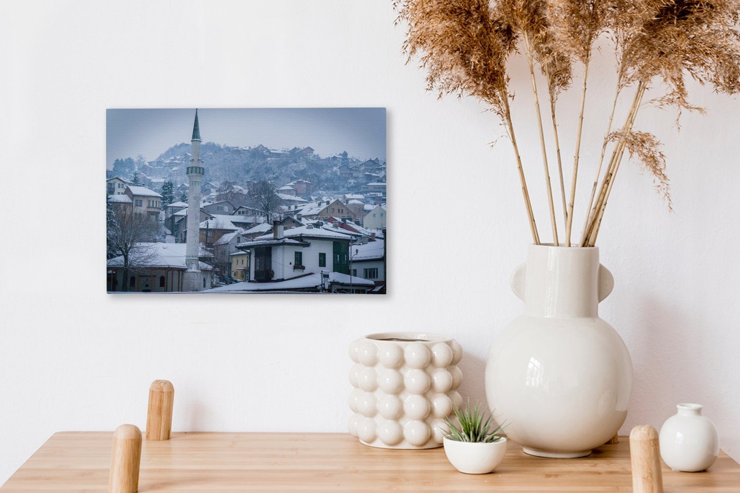 und Sarajevo in Herzegowina, 30x20 Leinwandbilder, OneMillionCanvasses® Winterliche (1 cm Leinwandbild Bosnien Aufhängefertig, von Skyline St), Wanddeko, Wandbild