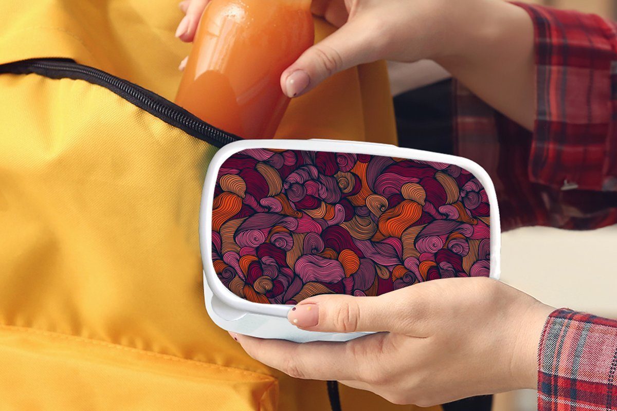 MuchoWow Lunchbox Muster - für Brotbox Mädchen Erwachsene, Jungs und Kunststoff, Jugendstil, für - Kinder Linienkunst und (2-tlg), Brotdose, weiß