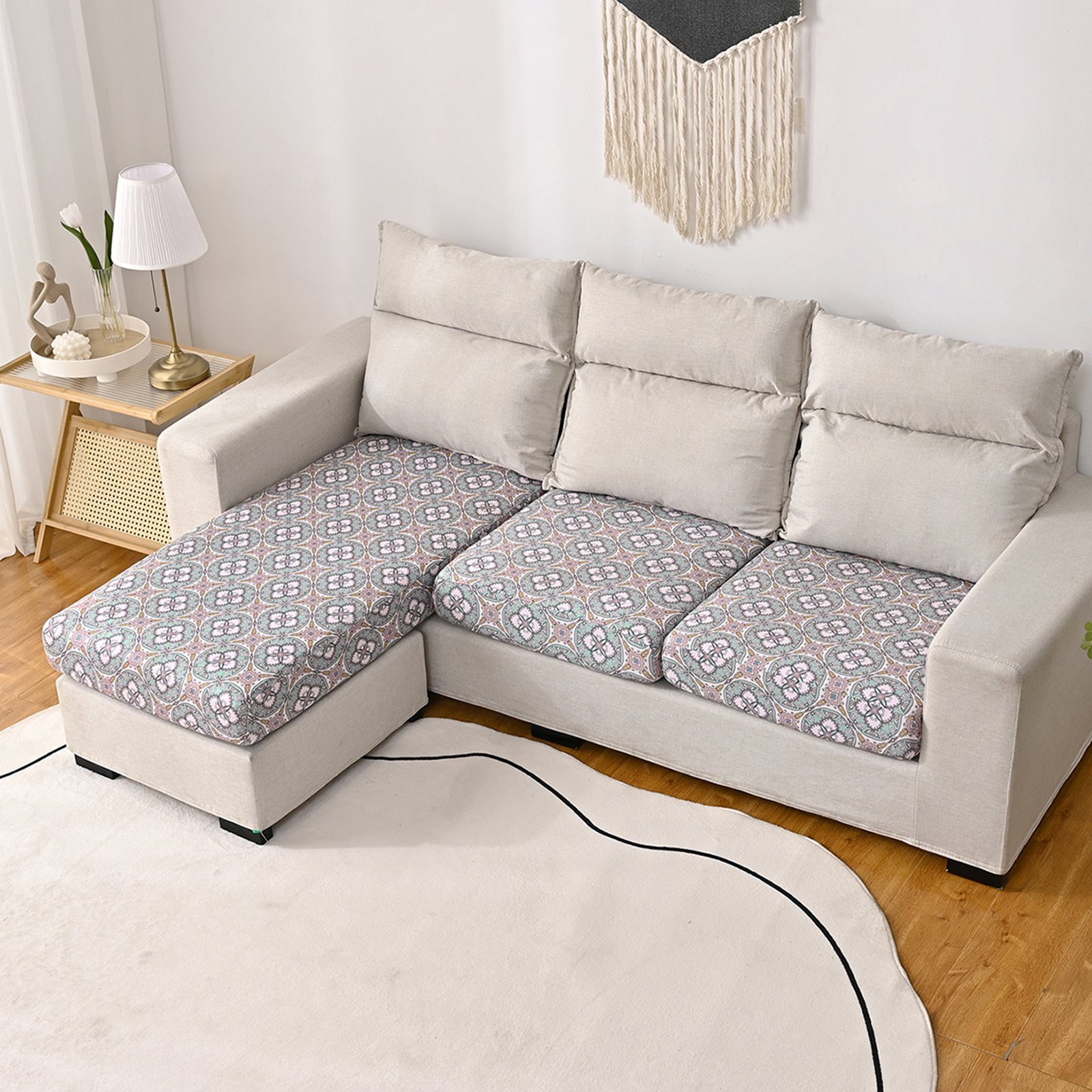 Sofahusse für Bedruckt elastischem mit Sofa, 1-4Sitz Geometrisch, Rosnek, Boden L-Shape Stretch,