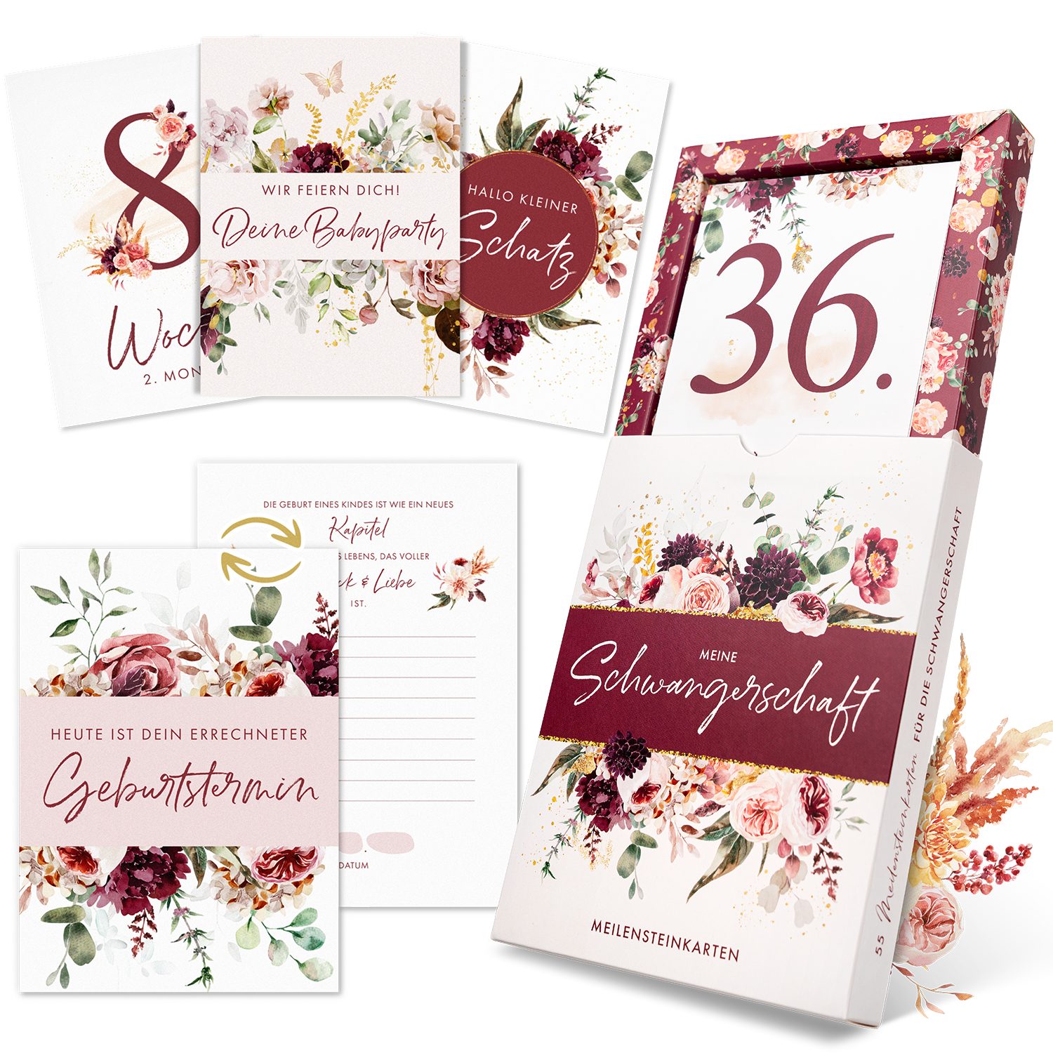 Eulentaler Geschenkkarte I 55 Meilensteinkarten für deine Schwangerschaft I, Von Hebammen gestaltet I Handgemalte Illustrationen Inkl. Geschenkbox