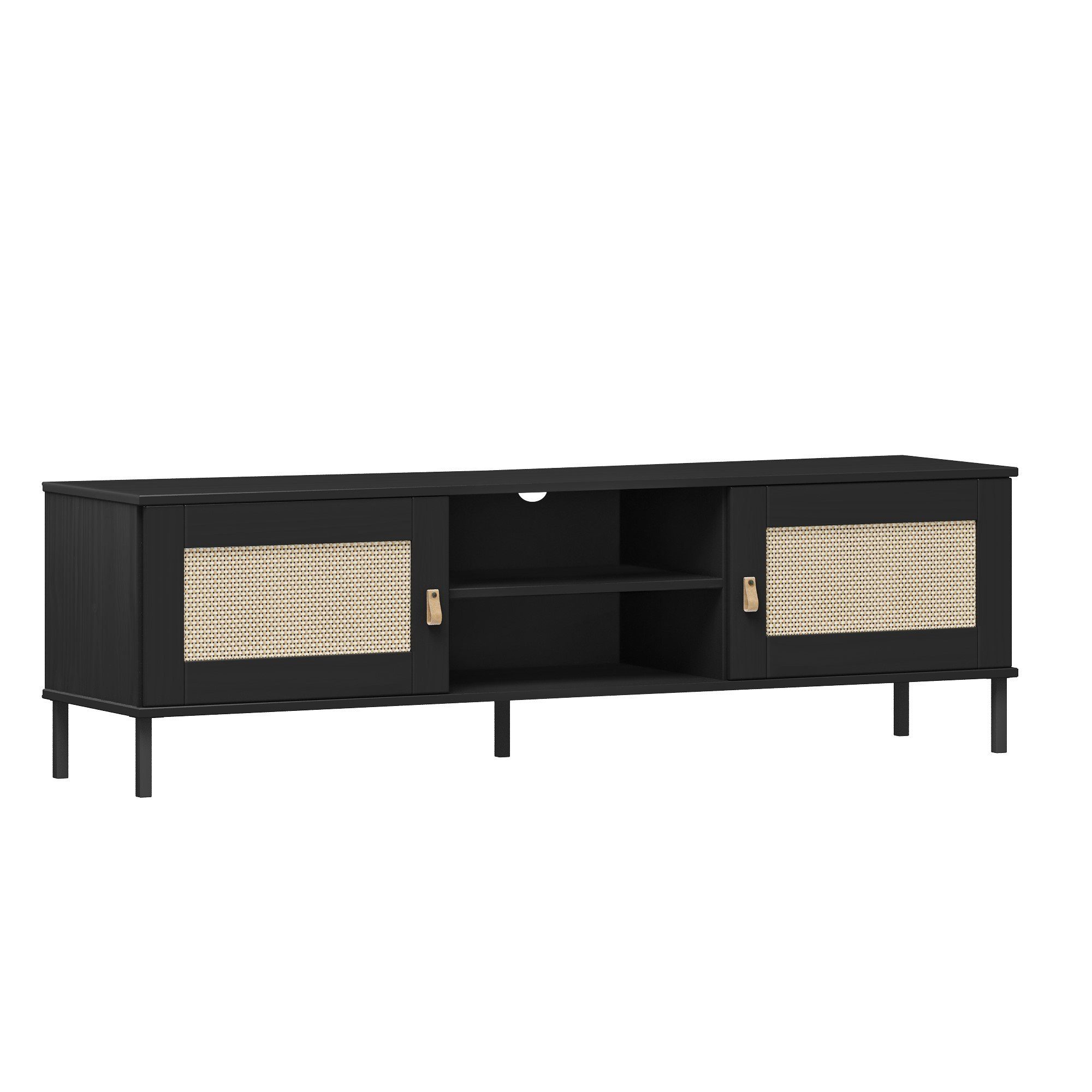 cm TV-Board Valencia, lackiert, 158x47x40 schwarz BxHxT massiv Kiefer Woodroom