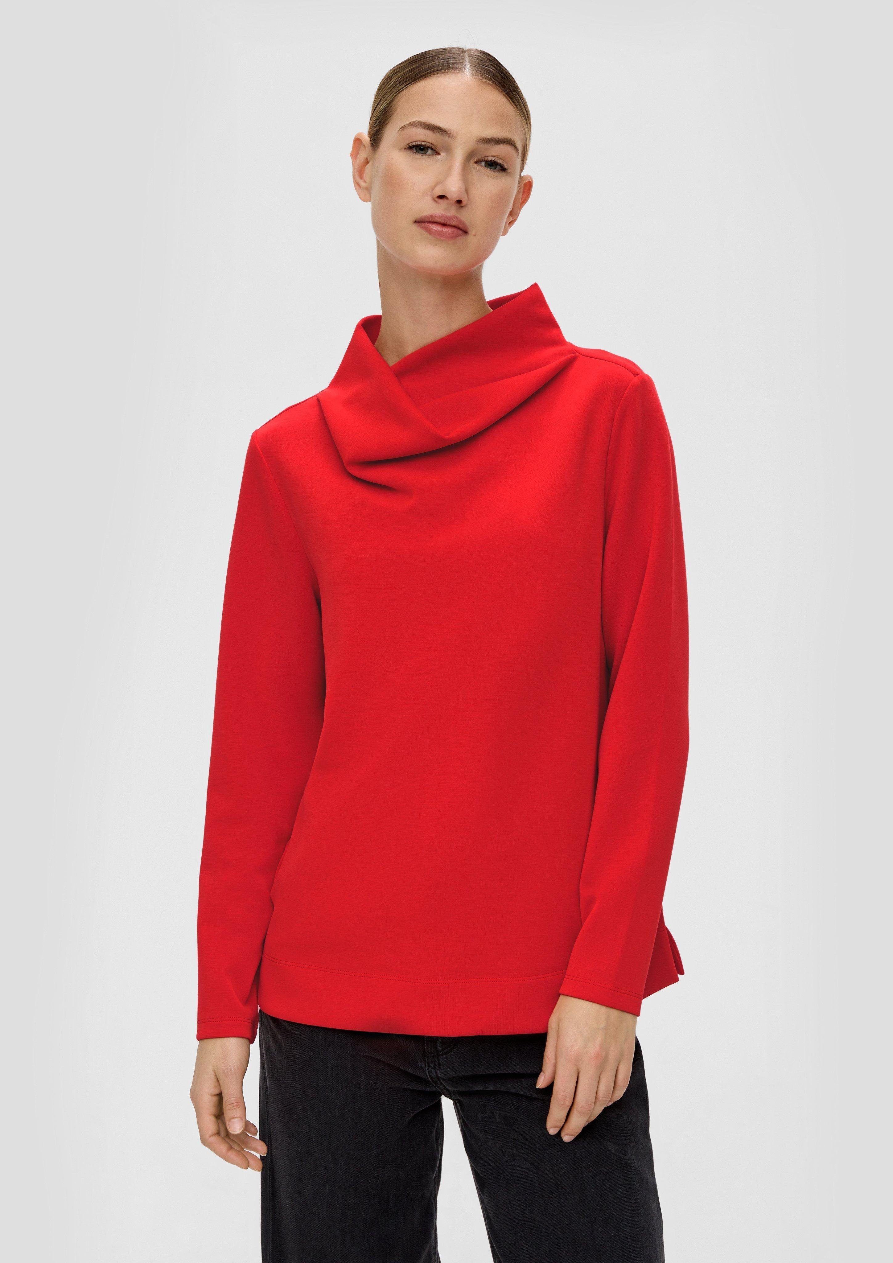 s.Oliver Sweatshirt Scuba-Sweatshirt mit drapiertem Kragen rot