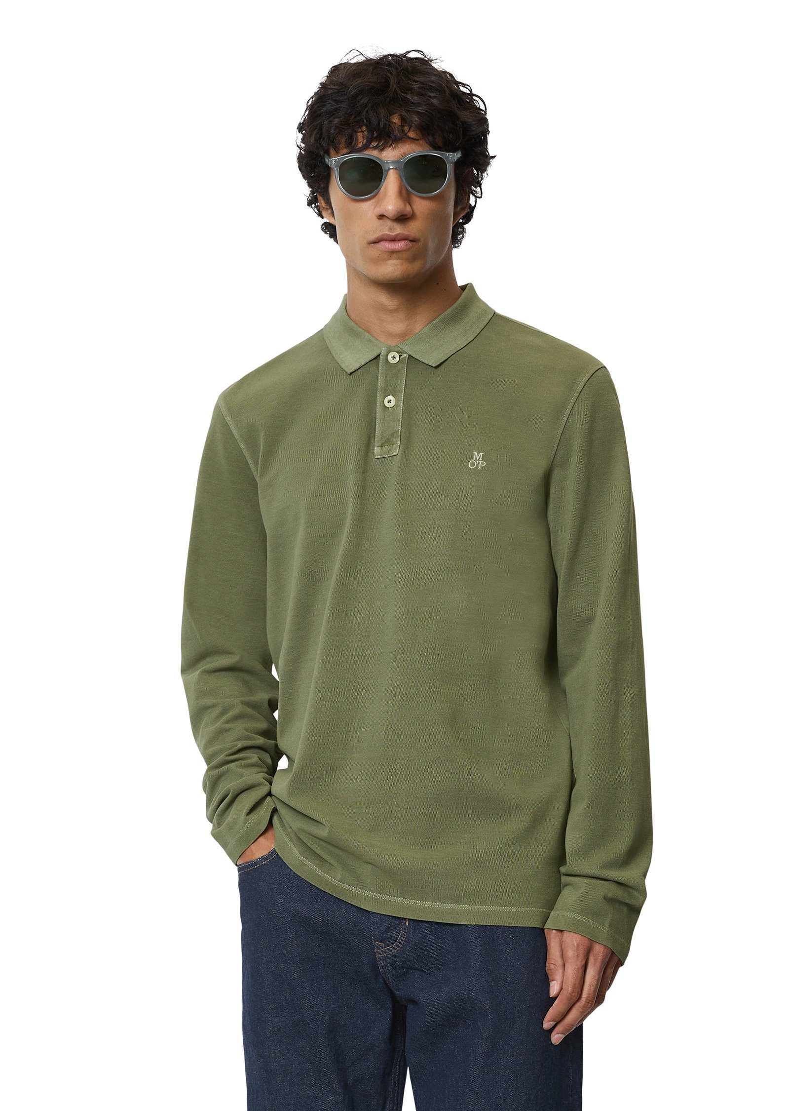 O'Polo Bio-Baumwolle Marc aus reiner grün Langarm-Poloshirt