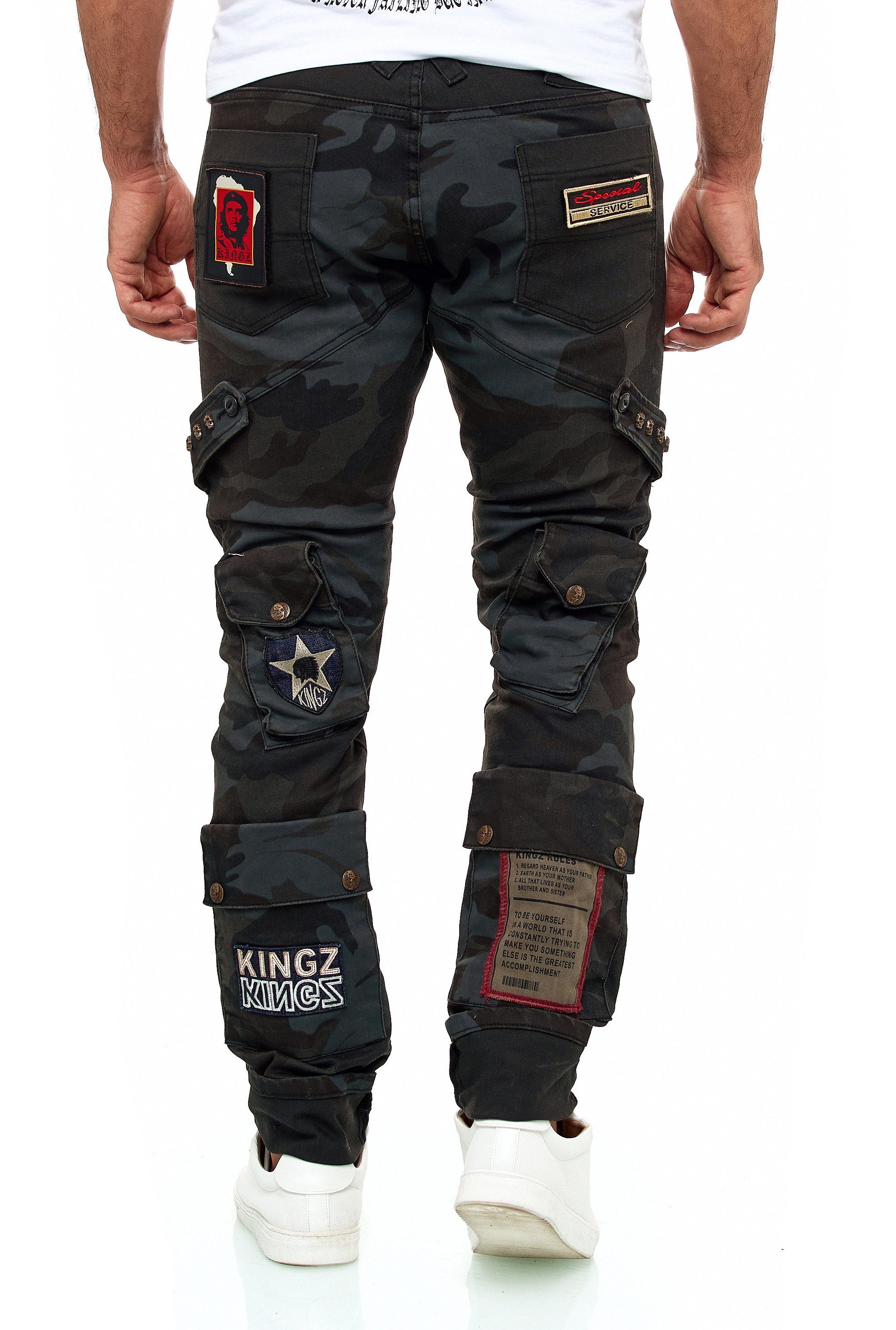 Military-Look im stylischen Bequeme KINGZ Jeans