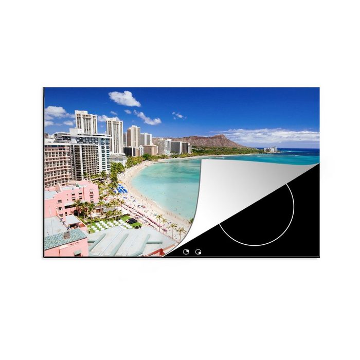 MuchoWow Herdblende-/Abdeckplatte Der Waikiki Beach vor der Küste von Honolulu Hawaii Vinyl (1 tlg) induktionskochfeld Schutz für die küche Ceranfeldabdeckung