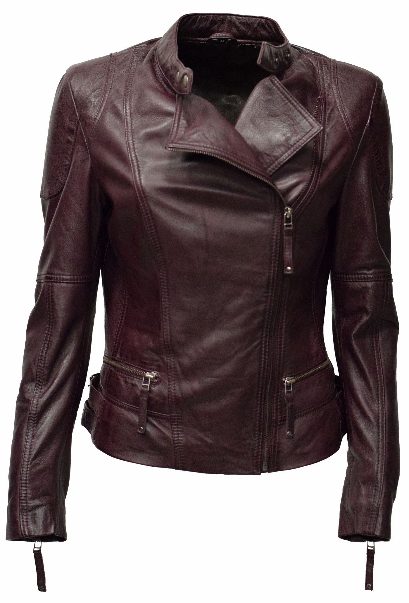 Zimmert Leather Lederjacke Jess washed Lammappa, Weiss, Cognac, Burgund Rot