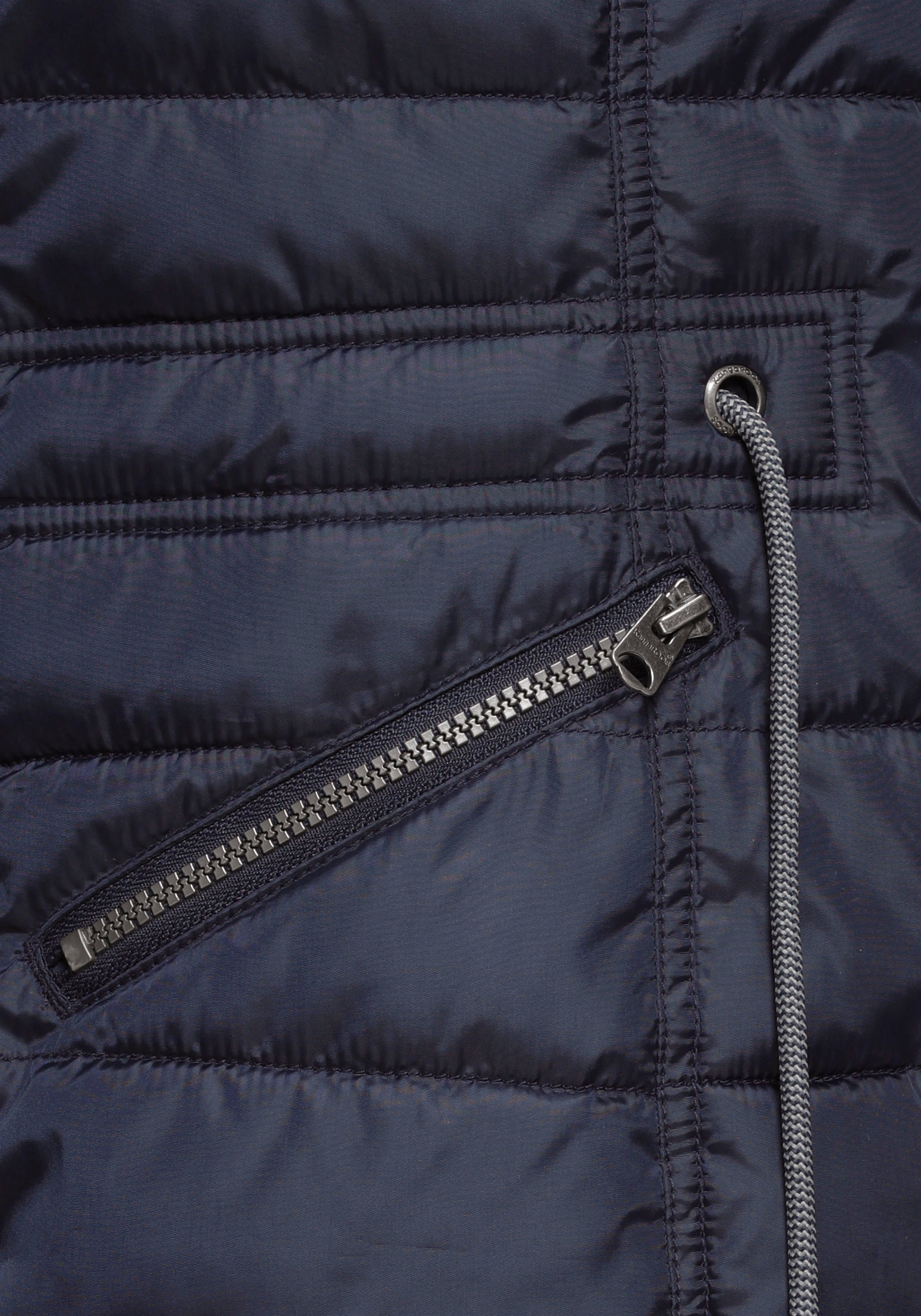 KangaROOS Steppjacke mit (Jacke nachhaltigem an der Fellimitat-Kragen blau Kapuze kuscheligem, aus Material) abnehmbarem