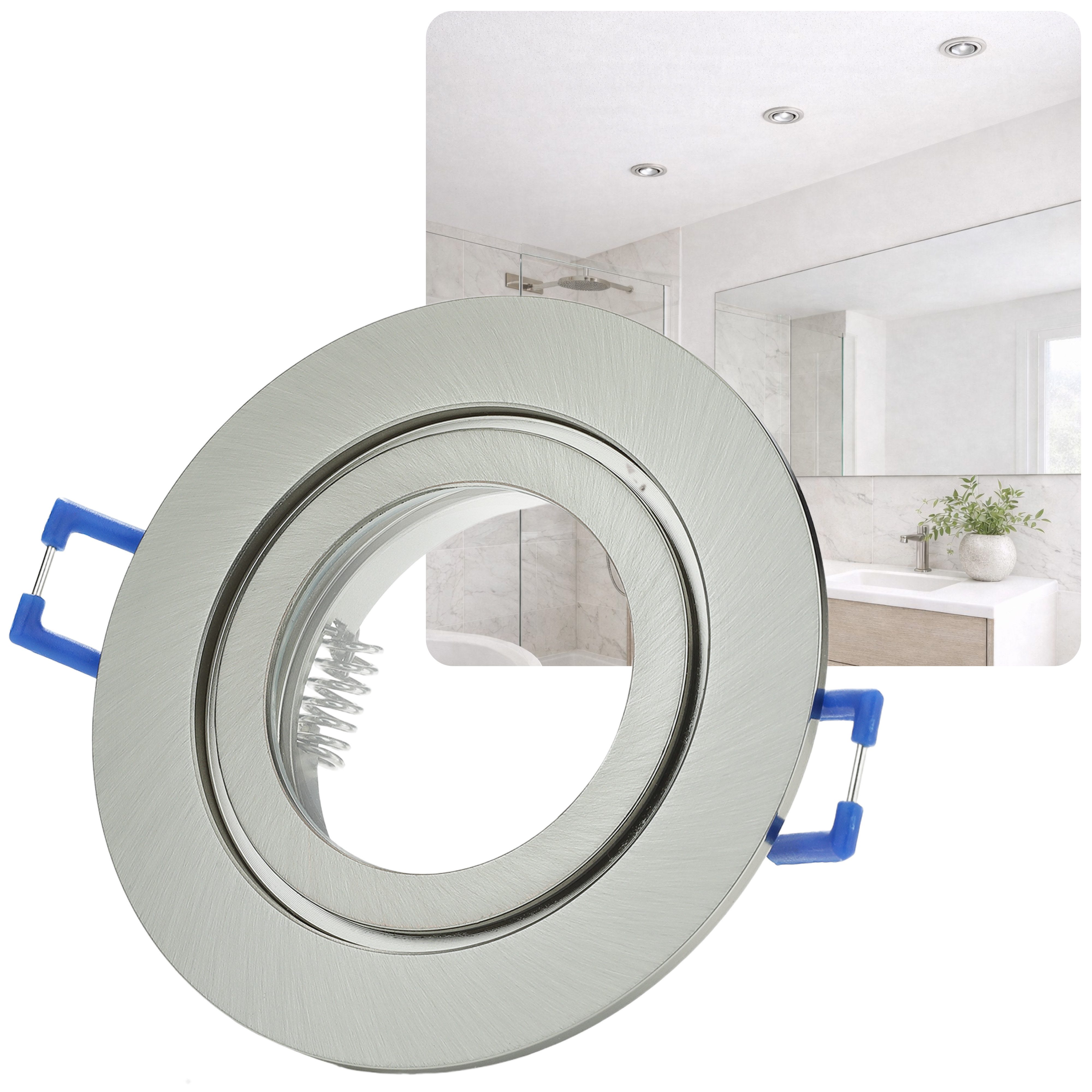 Sweet LED Deckenspot Chrom‑Gebürstet IP44 Aluminium Einbauspots Bad 230 V GU10, ohne Leuchtmittel, LED Deckenleuchte, Einbaustrahler, Deckenlampe