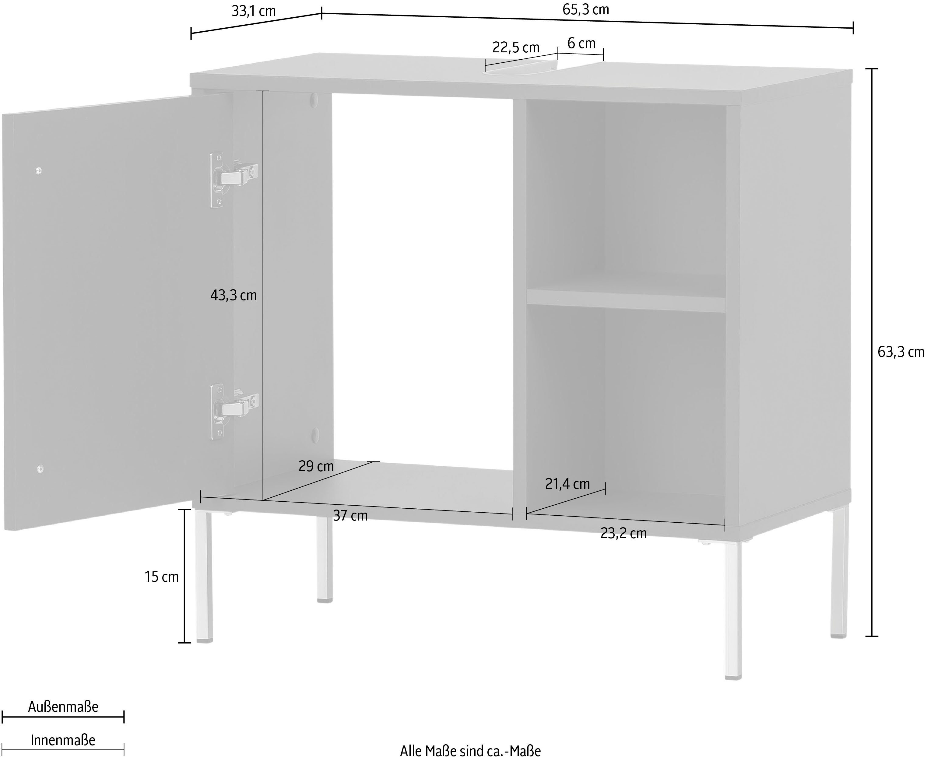 welltime Waschbeckenunterschrank Kent, Waschbeckenunterschrank, Made in Germany, B: 65 cm Solide Verarbeitung - Dieses Produkt ist in Deutschland gefertigt