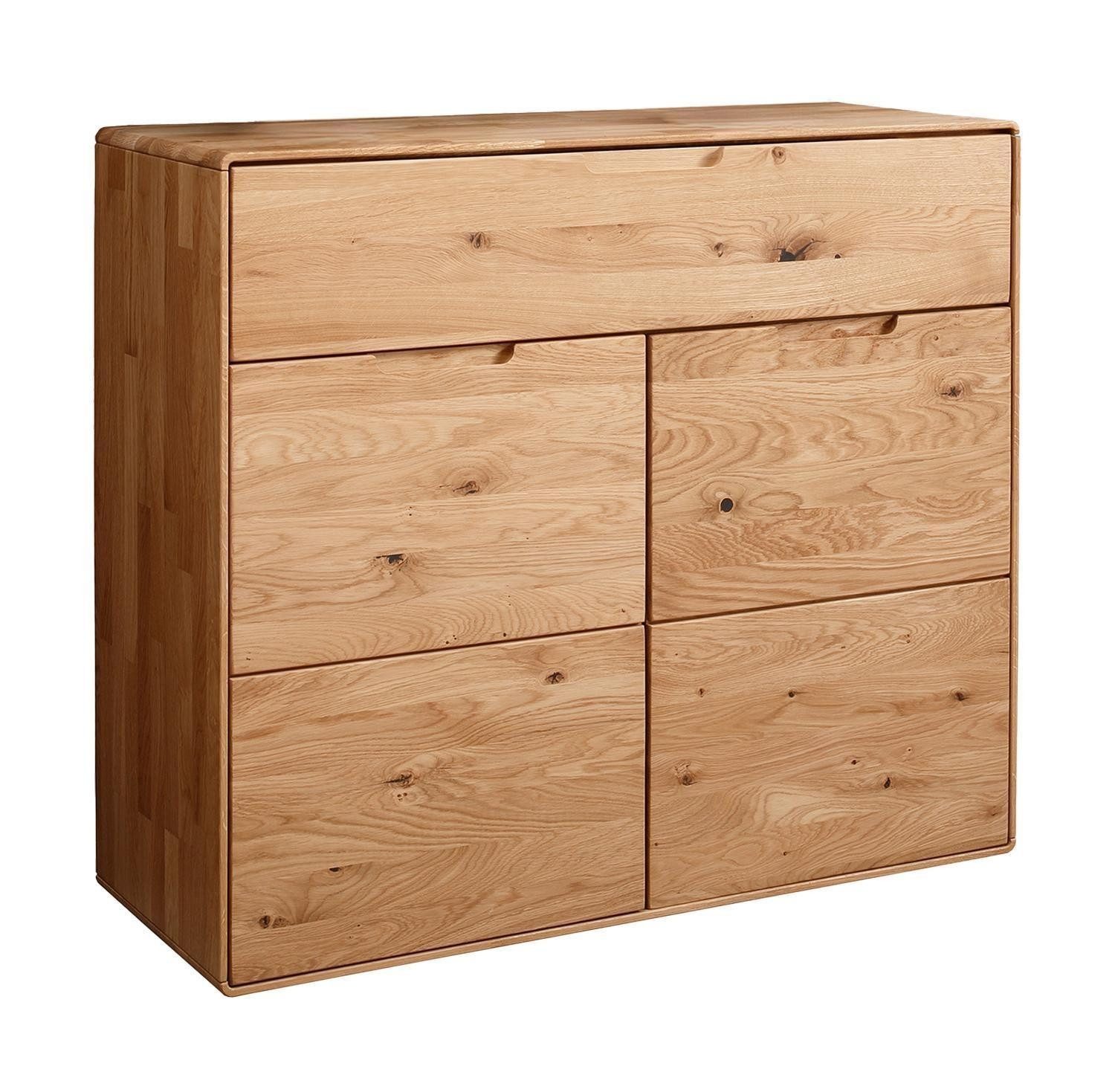 G+K Möbelvertriebs GmbH Kommode KM-0663, 2 Türen, 1 Schublade, Wildeiche massiv, B 100 x H 91 x T 40 cm