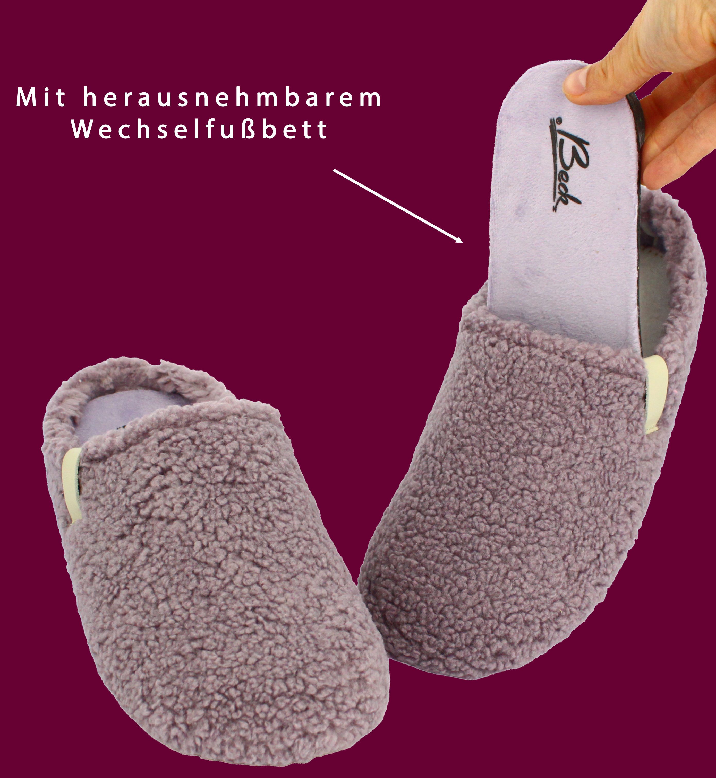 Beck Damen Pantoffel Jule im Teddy-Look Hausschuh zum Schlupfen
