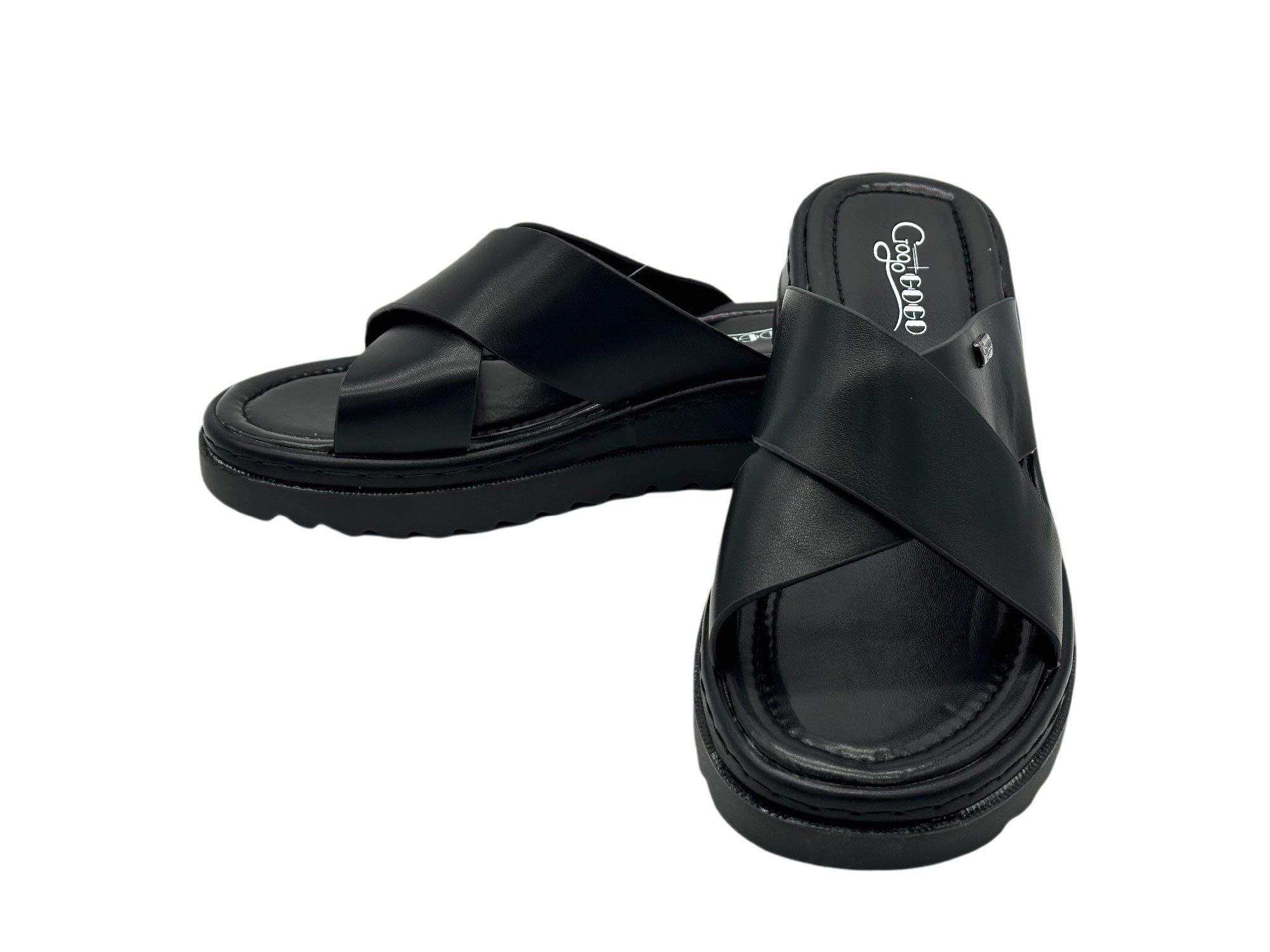 Nowaland Damen Pantoletten mit gekreuzten Riemen – Leichte Sommer Slides Pantolette Minimalistisch, leicht gepolstert, flexibel & bequem