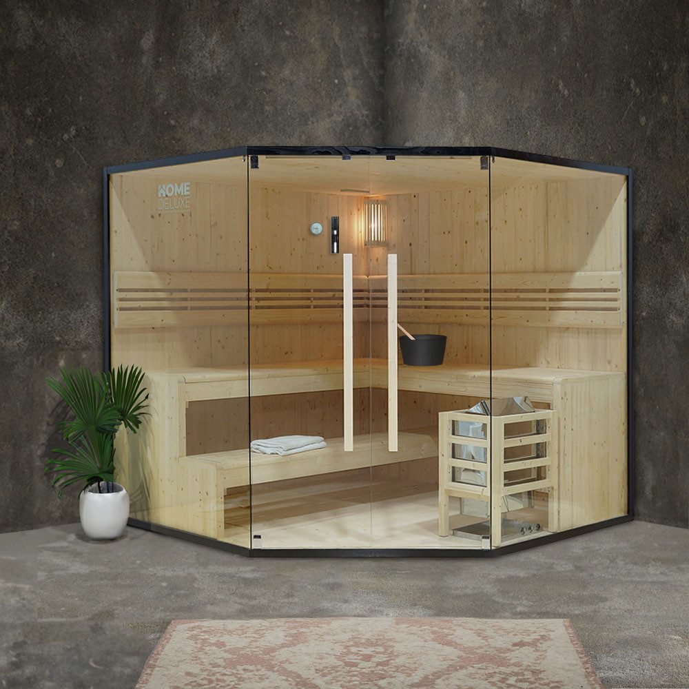 HOME DELUXE Sauna Traditionelle Sauna SHADOW - XL BIG, BxTxH: 200 x 200 x 190 cm, für bis zu 6 Personen, inkl. 8 kW Saunaofen, hochwertige Fichte