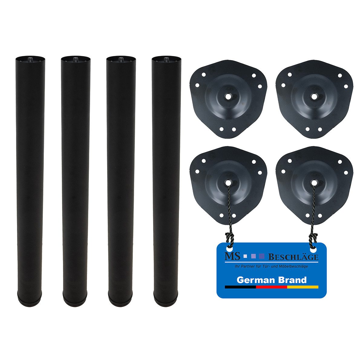 MS Beschläge Tischbein Tischfüße 710mm Schwarz matt - Set DIY Tischstütze, Ø 60mm Metall Esstischbein - höhenverstellbar