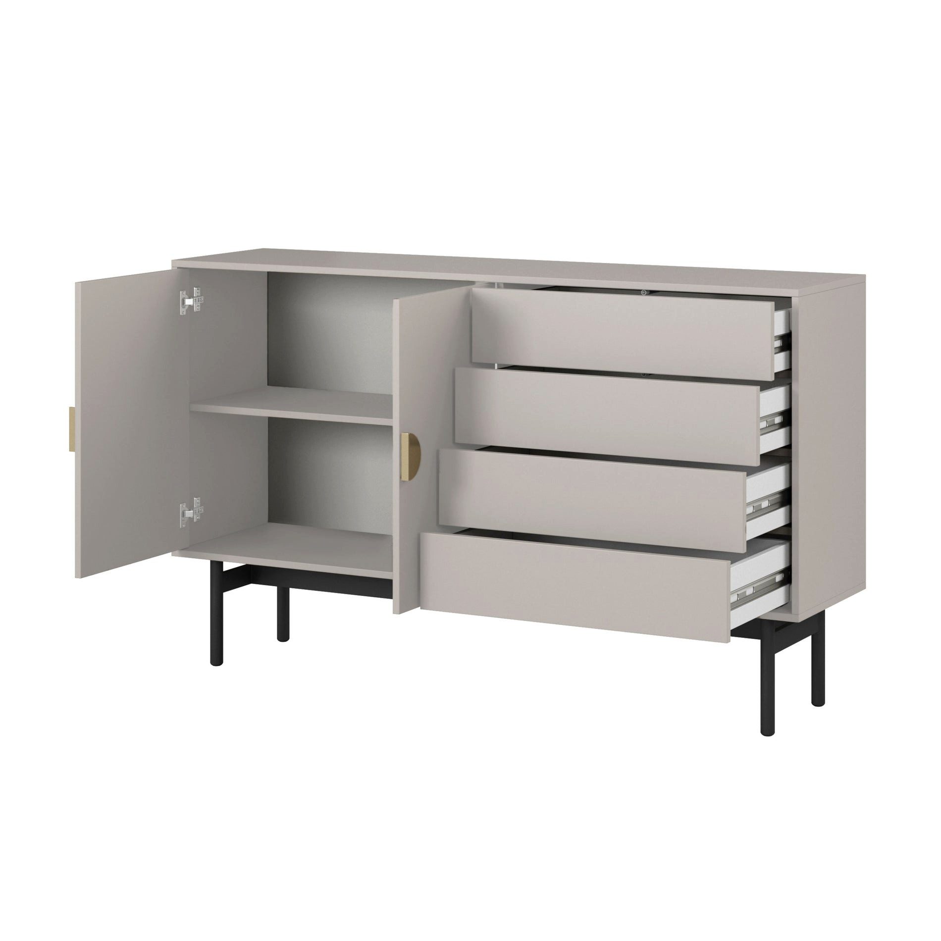 Selsey Sideboard STOON II, Vier Schubladen, zwei Türen, edles Graubeige, viel Stauraum.