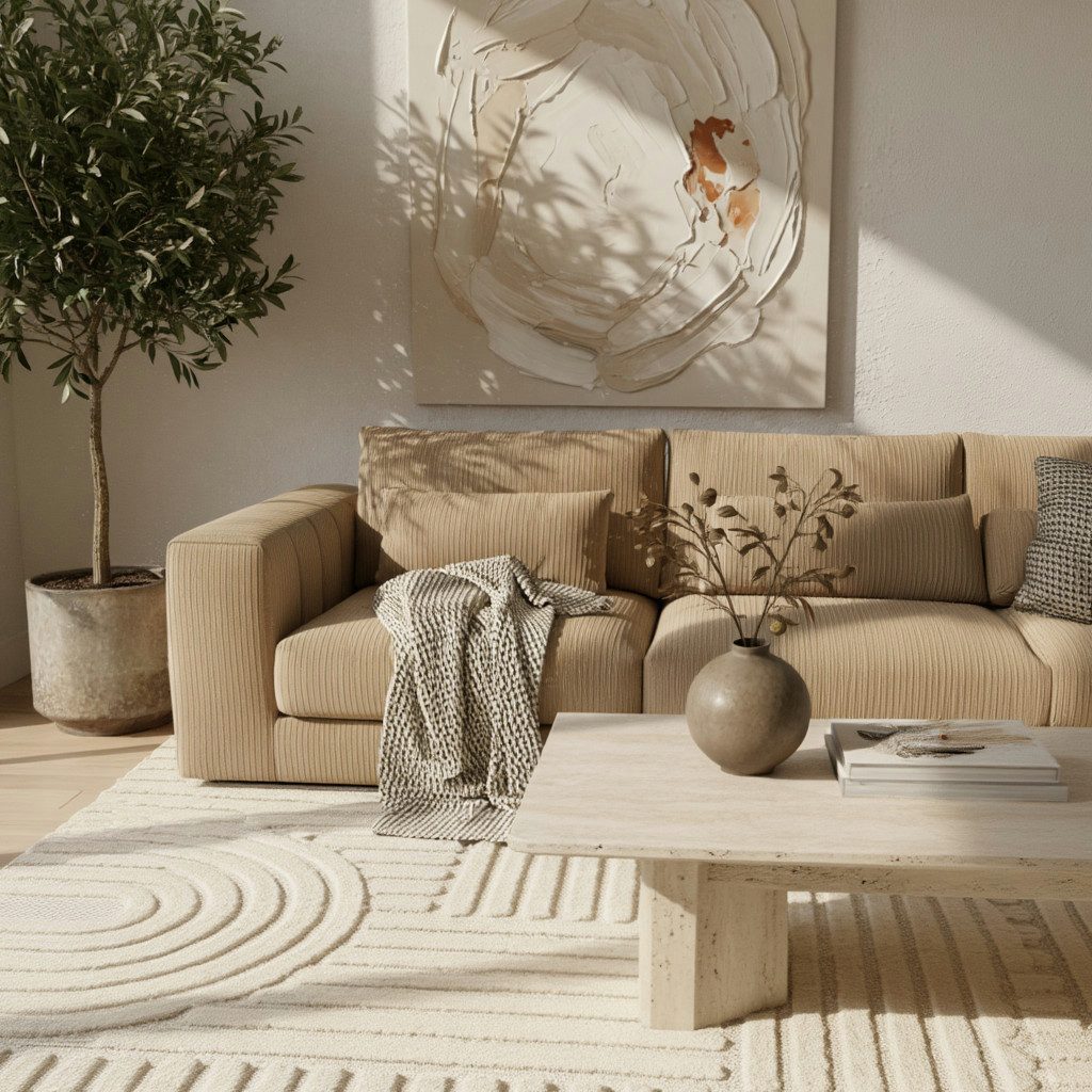KADIMA DESIGN Teppich Hochflor Teppich RIGI Boho Skandinavisch Rund Beige Relief 8 mm, Läufer, Höhe: 10 mm, Creme, 60x110 cm, Wohnzimmerteppich Esszimmer Strapazierfähig Waschbar
