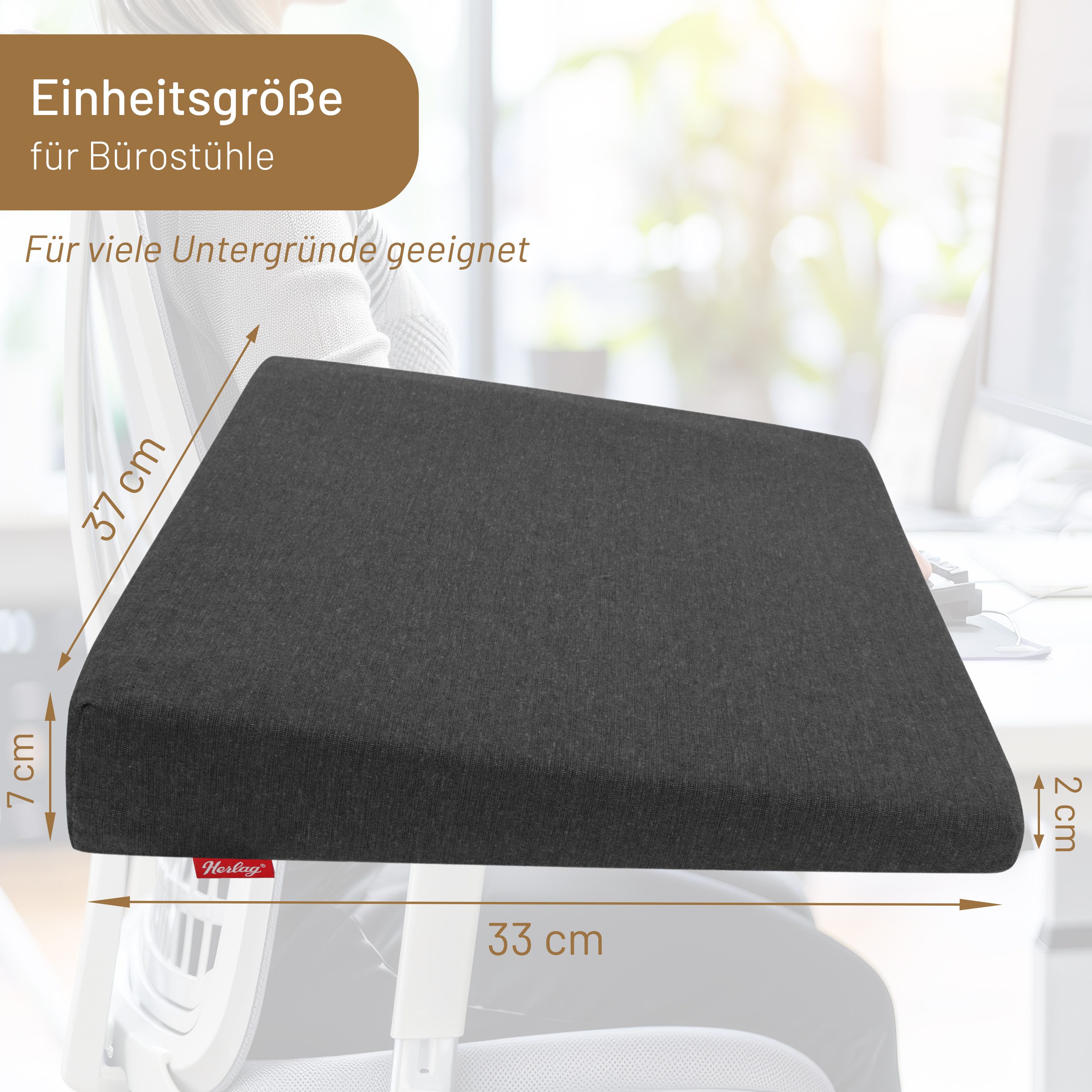 Herlag Keilkissen Stella, Ergonomisches Sitzkeilkissen 33x37x7/2cm Waschbarer Bezug