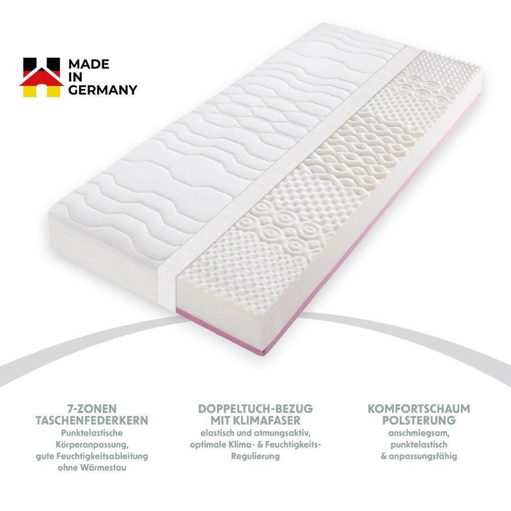 Taschenfederkernmatratze TOUCH – Made in Germany – Größenauswahl, HOME DELUXE, 20 cm hoch, 7 Liegezonen in 90x200, 140x200 & in weiteren Größen