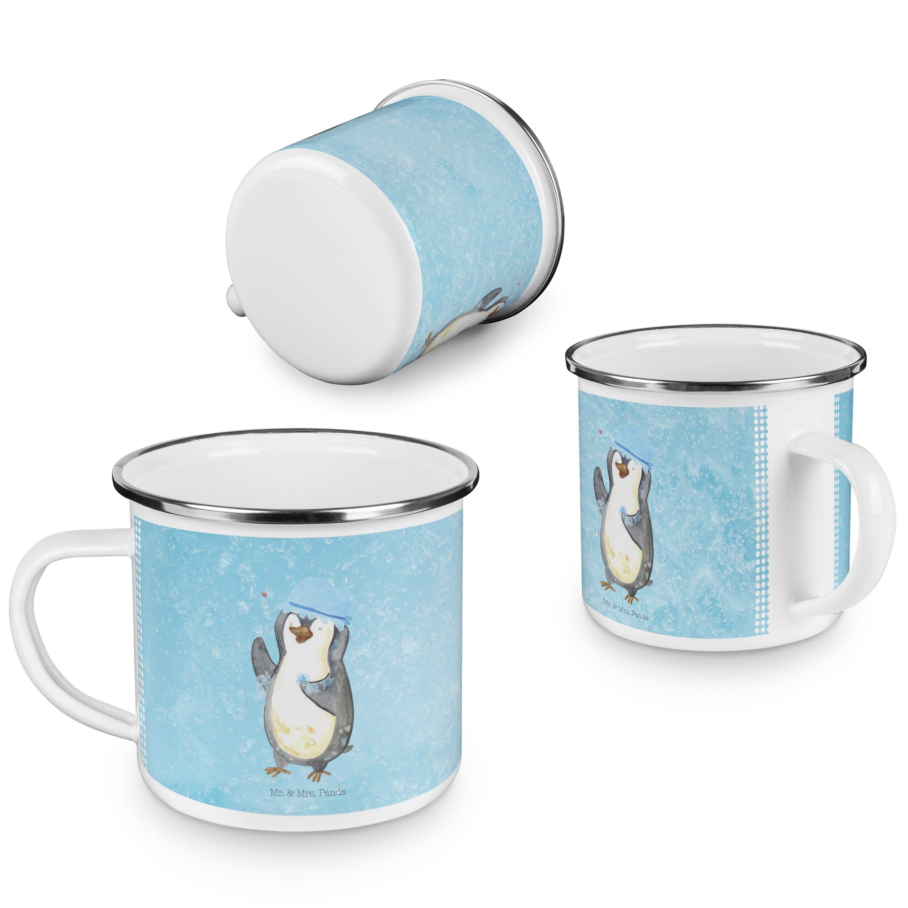 Mr. & - Eisblau Panda Ta, duscht Becher Camping Geschenk, Pinguin Mrs. - Campingtasse, Emaille Dusche